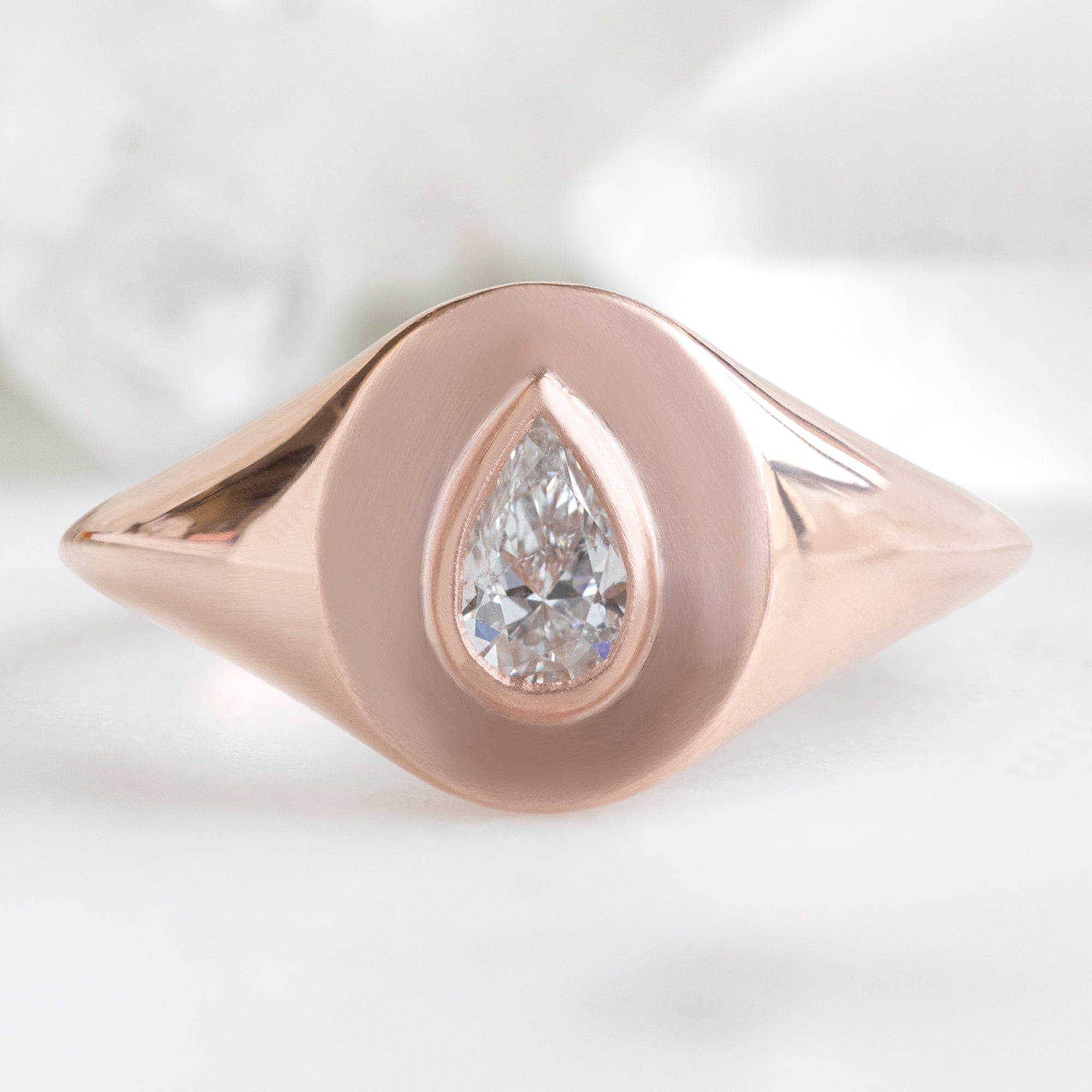 The Signet Ring | 0.32ct Pear Natural White Diamond in 10K Rose Gold
