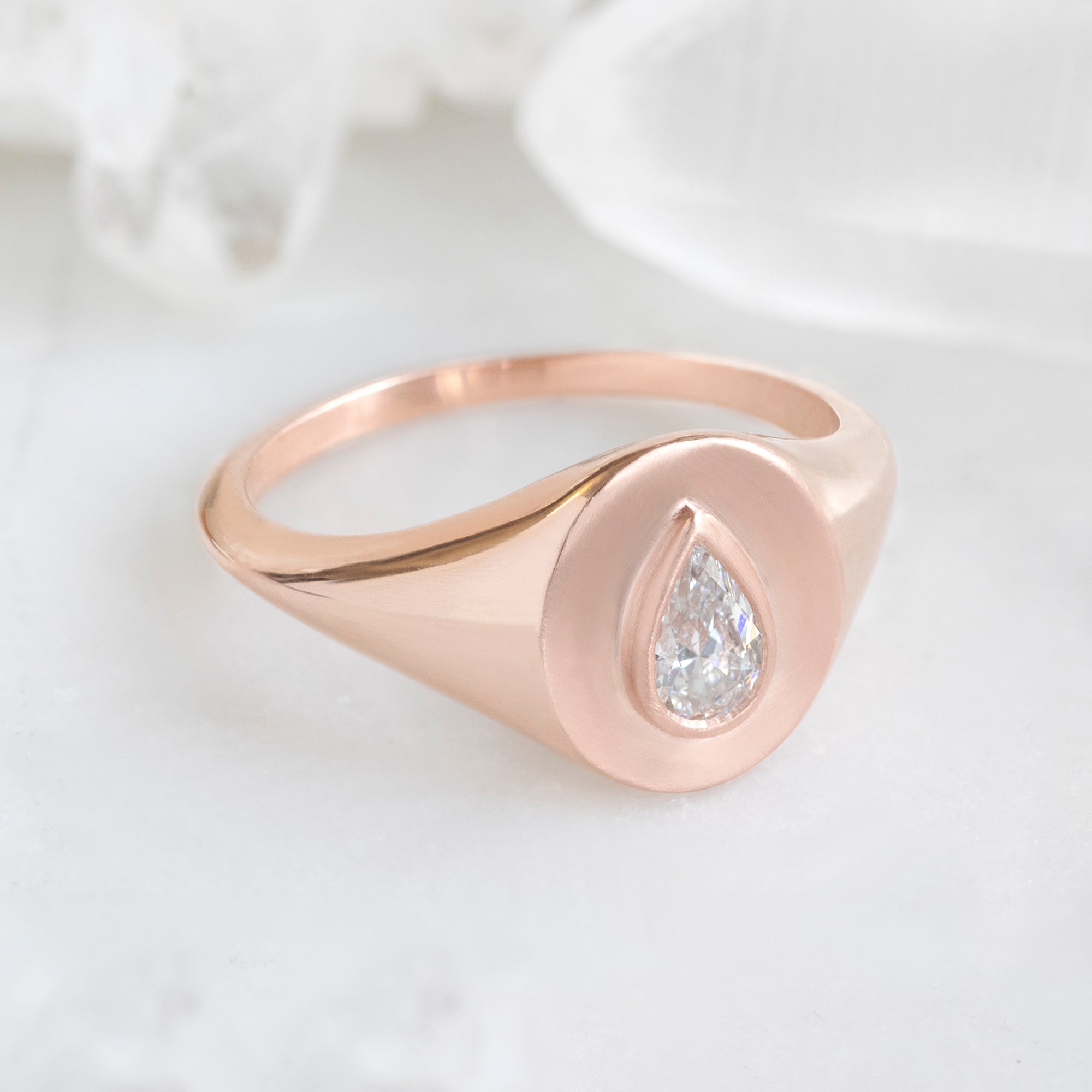 The Signet Ring | 0.32ct Pear Natural White Diamond in 10K Rose Gold