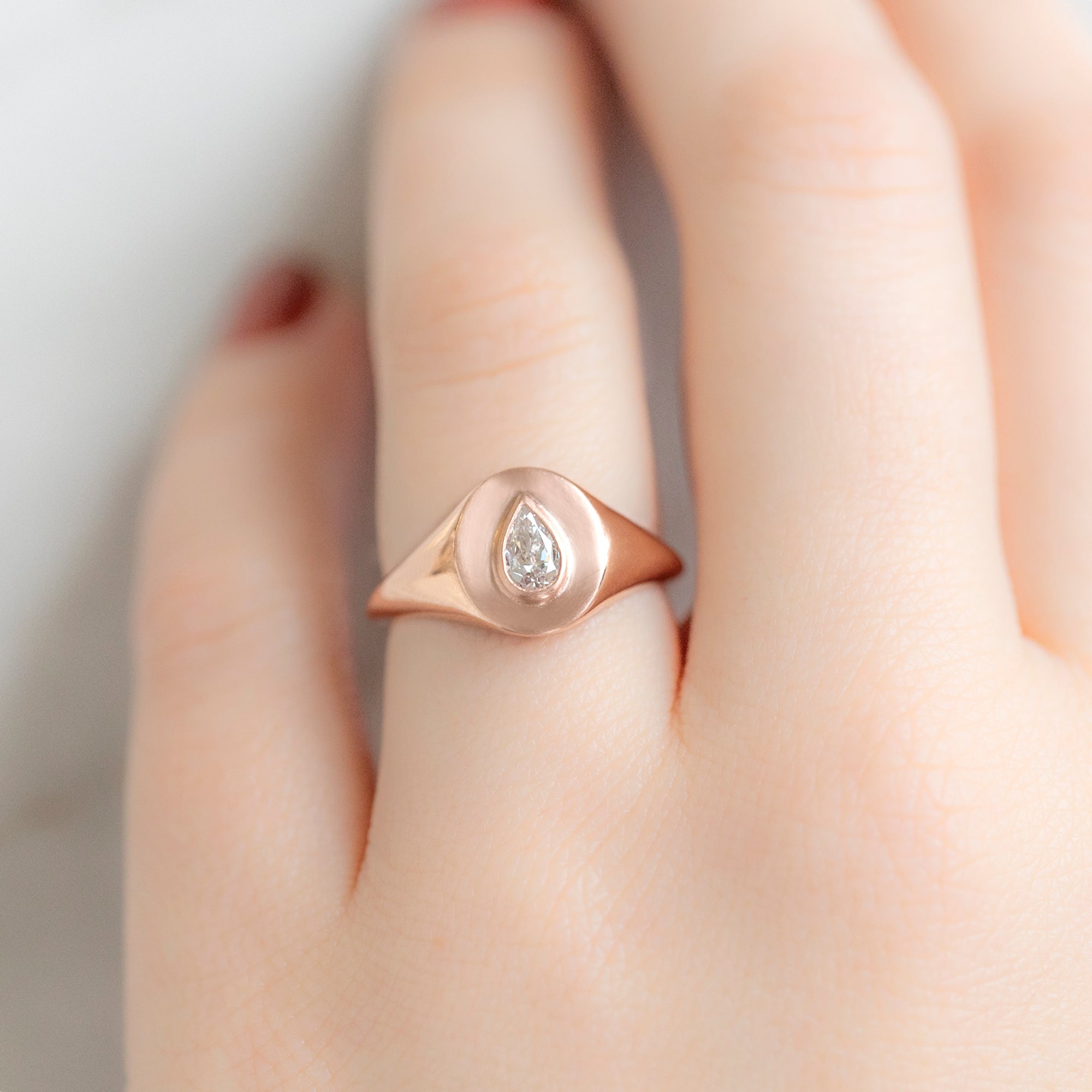 The Signet Ring | 0.32ct Pear Natural White Diamond in 10K Rose Gold
