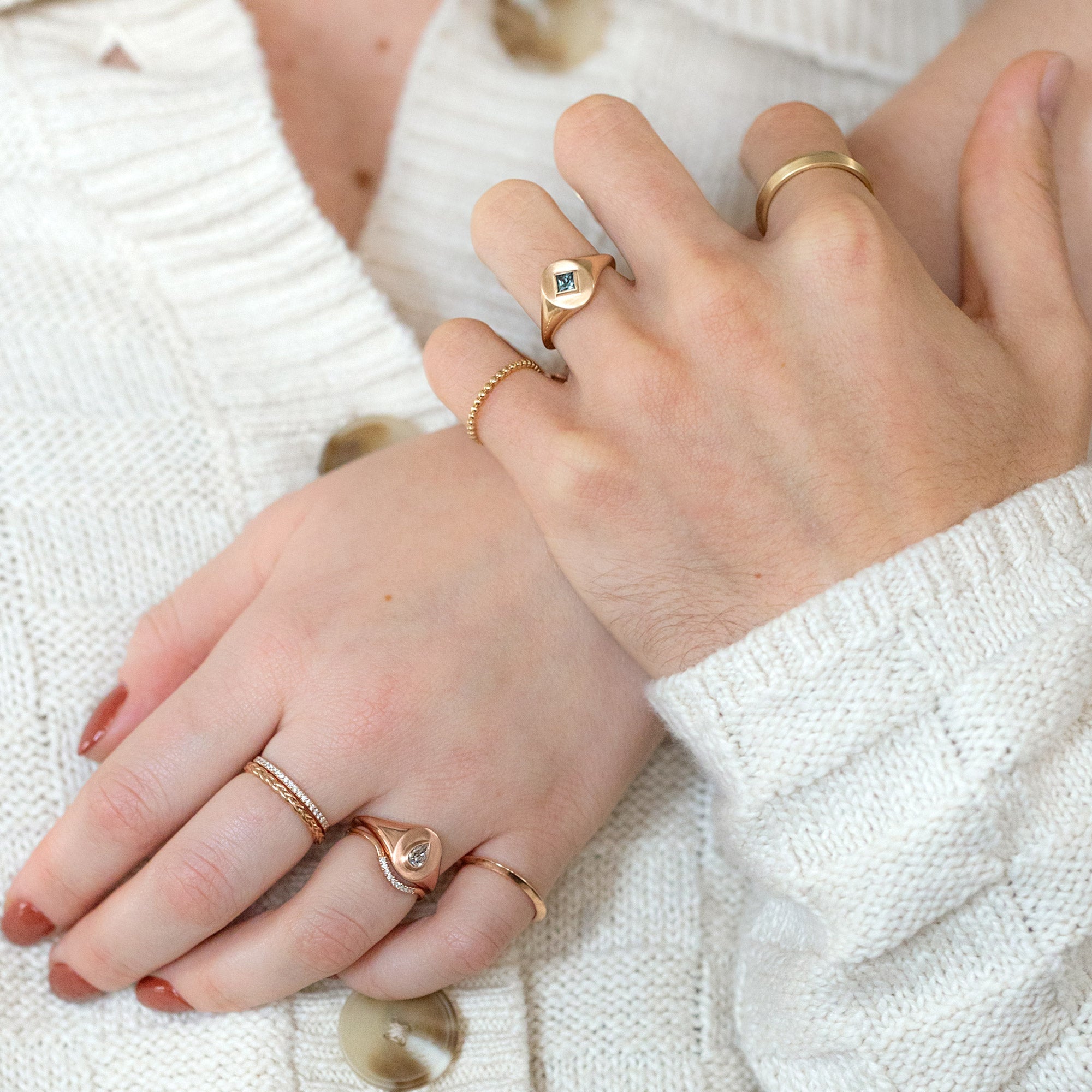 The Signet Ring | 0.32ct Pear Natural White Diamond in 10K Rose Gold
