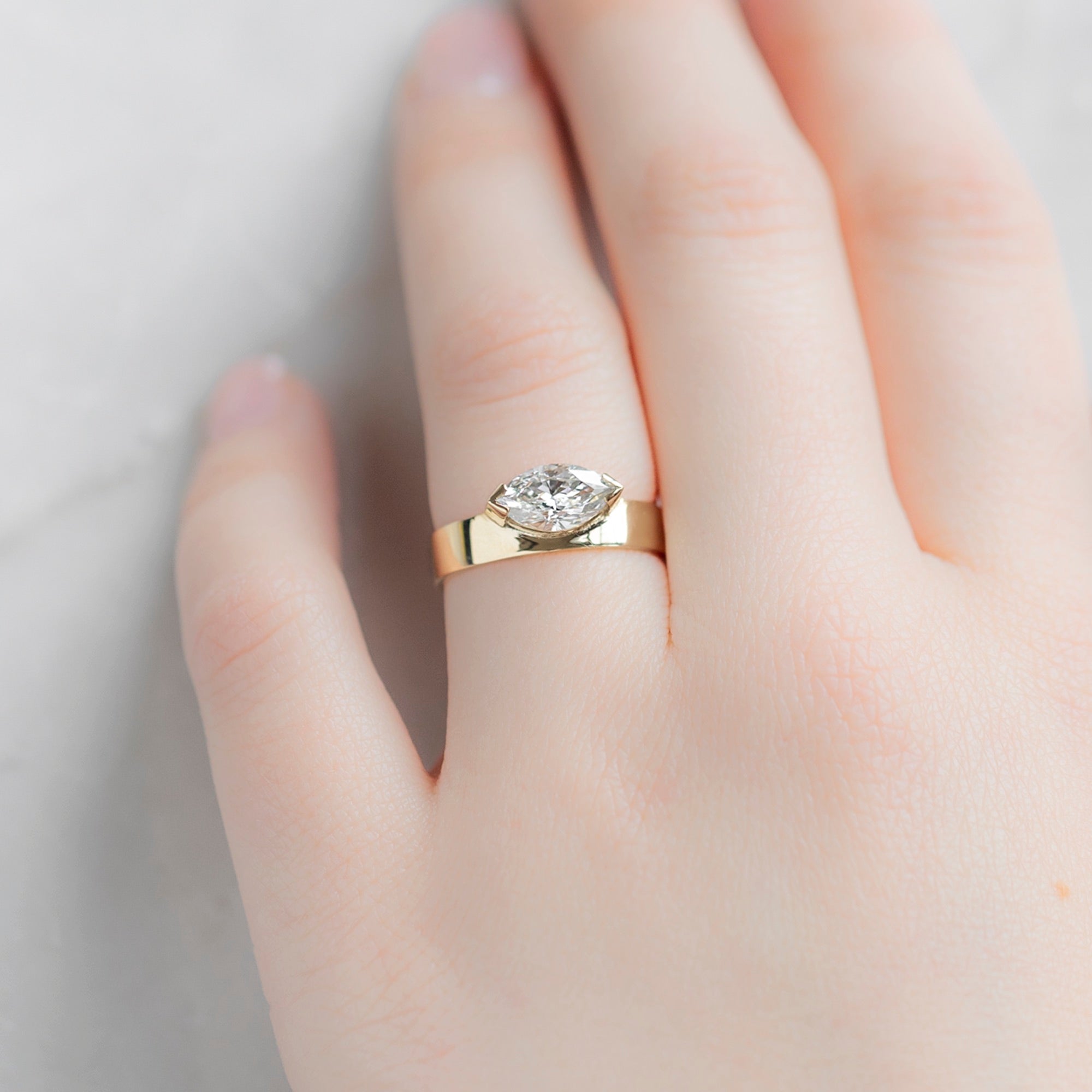 The Cigar Band | 0.98ct Marquise Natural White Diamond in 14K Yellow Gold
