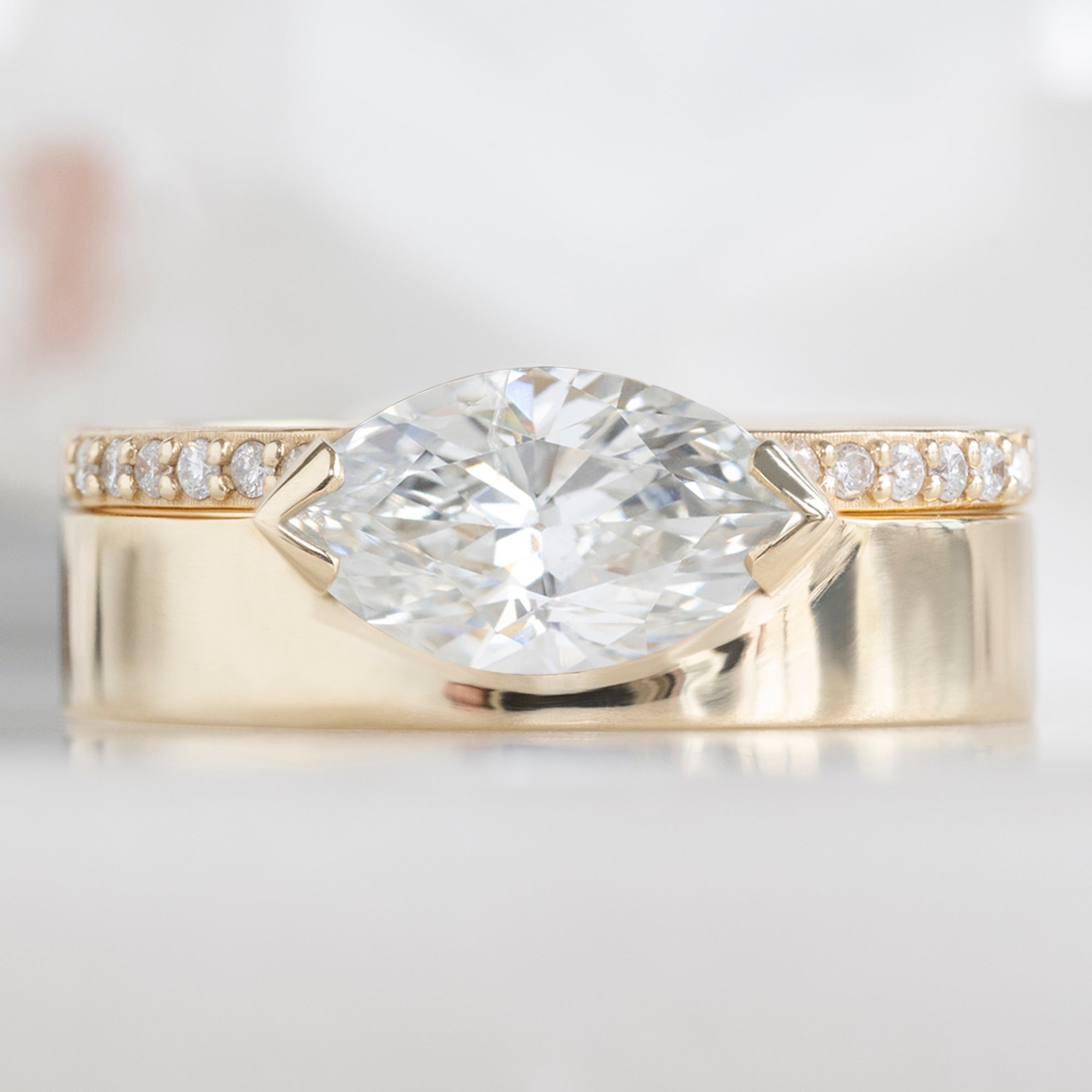 The Cigar Band | 0.98ct Marquise Natural White Diamond in 14K Yellow Gold