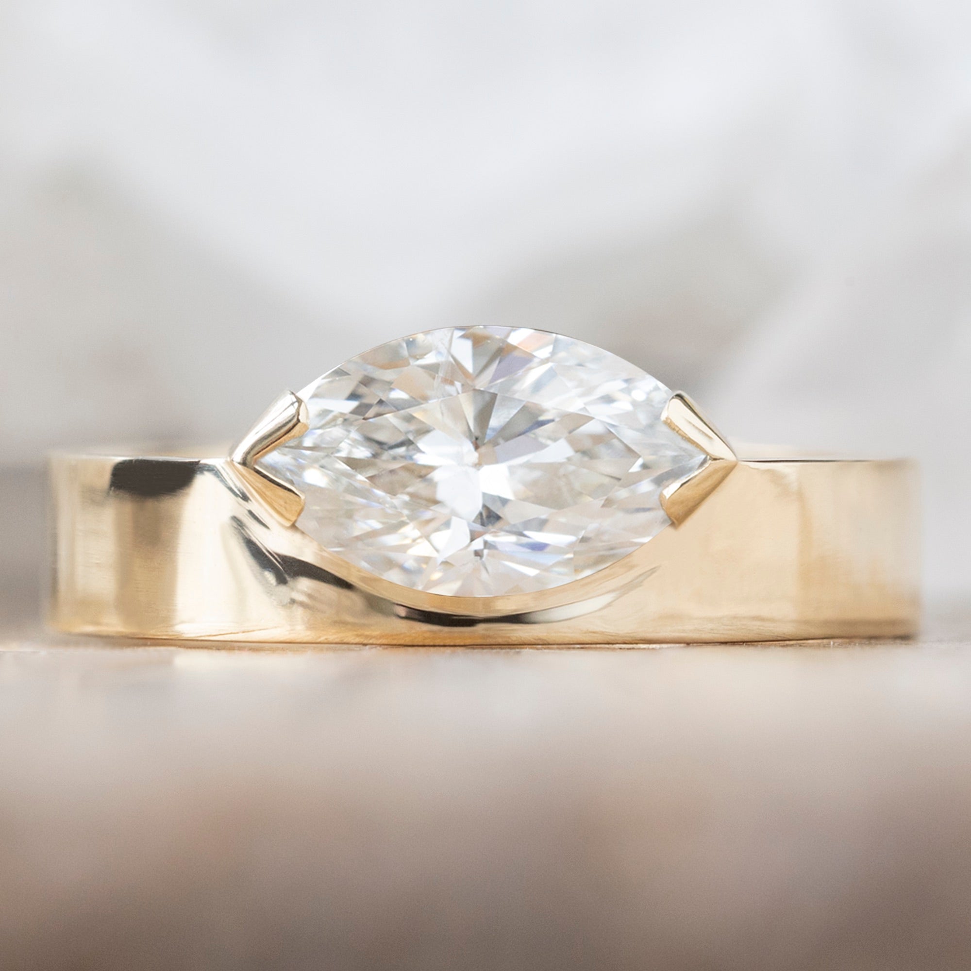 The Cigar Band | 0.98ct Marquise Natural White Diamond in 14K Yellow Gold