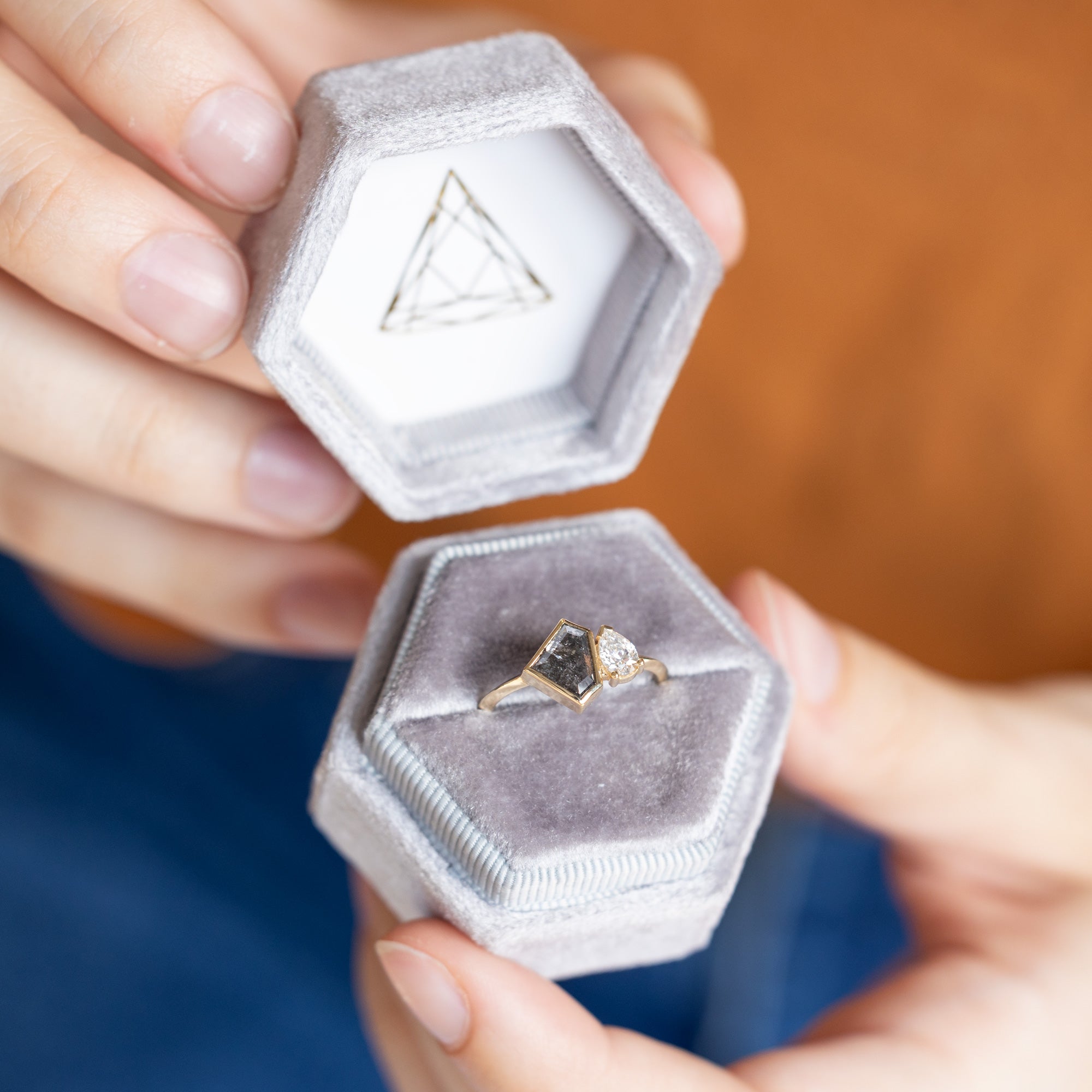 The You and Me Ring | 1.52ct Shield Salt and Pepper Diamond in 14K Yellow Gold