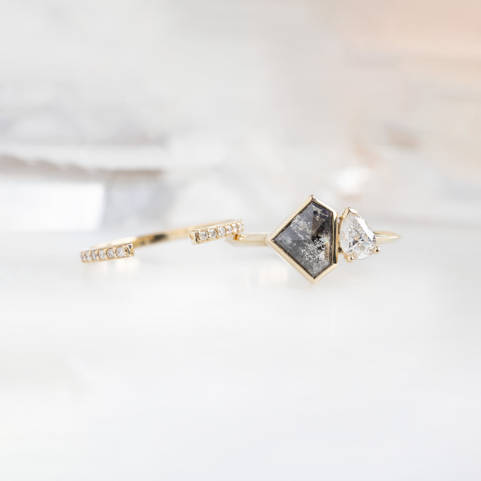 The You and Me Ring | 1.52ct Shield Salt and Pepper Diamond in 14K Yellow Gold