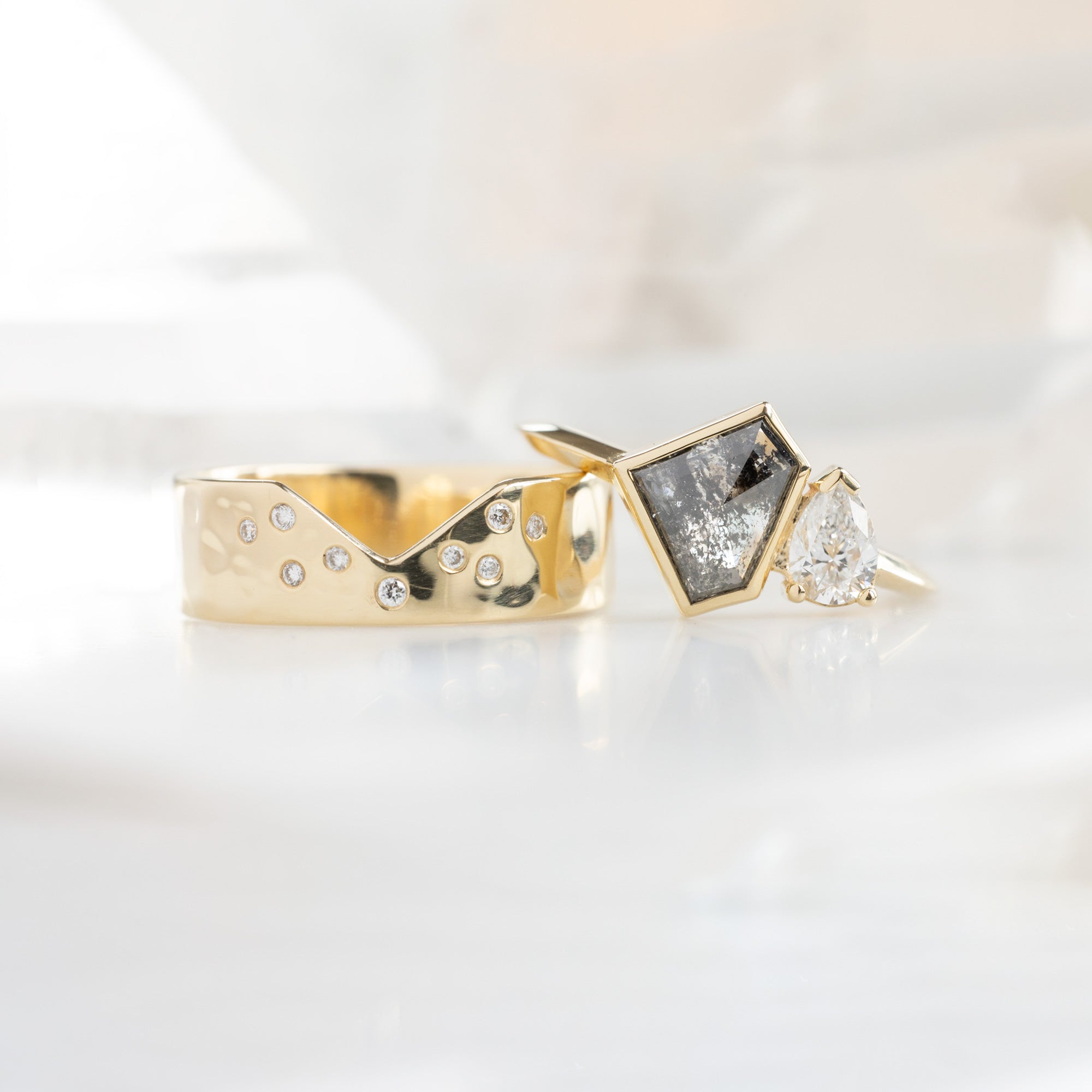 The You and Me Ring | 1.52ct Shield Salt and Pepper Diamond in 14K Yellow Gold