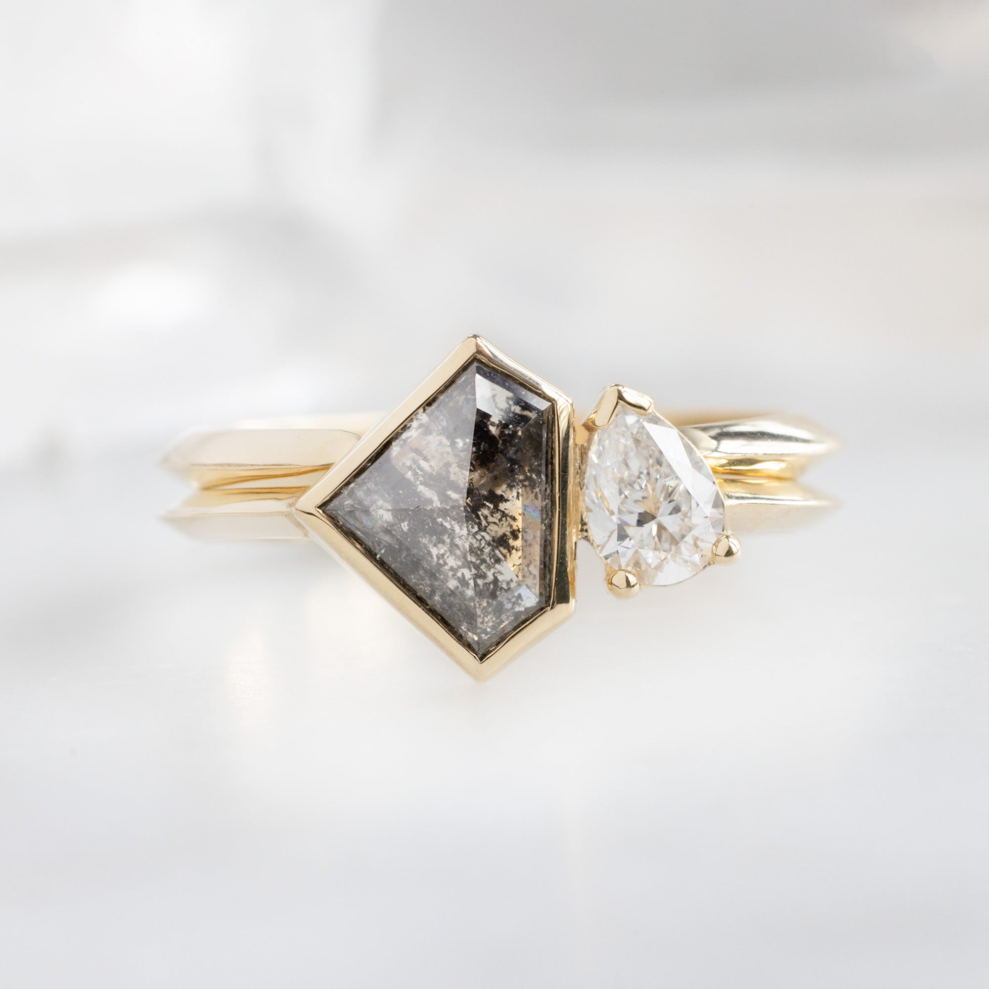 The You and Me Ring | 1.52ct Shield Salt and Pepper Diamond in 14K Yellow Gold