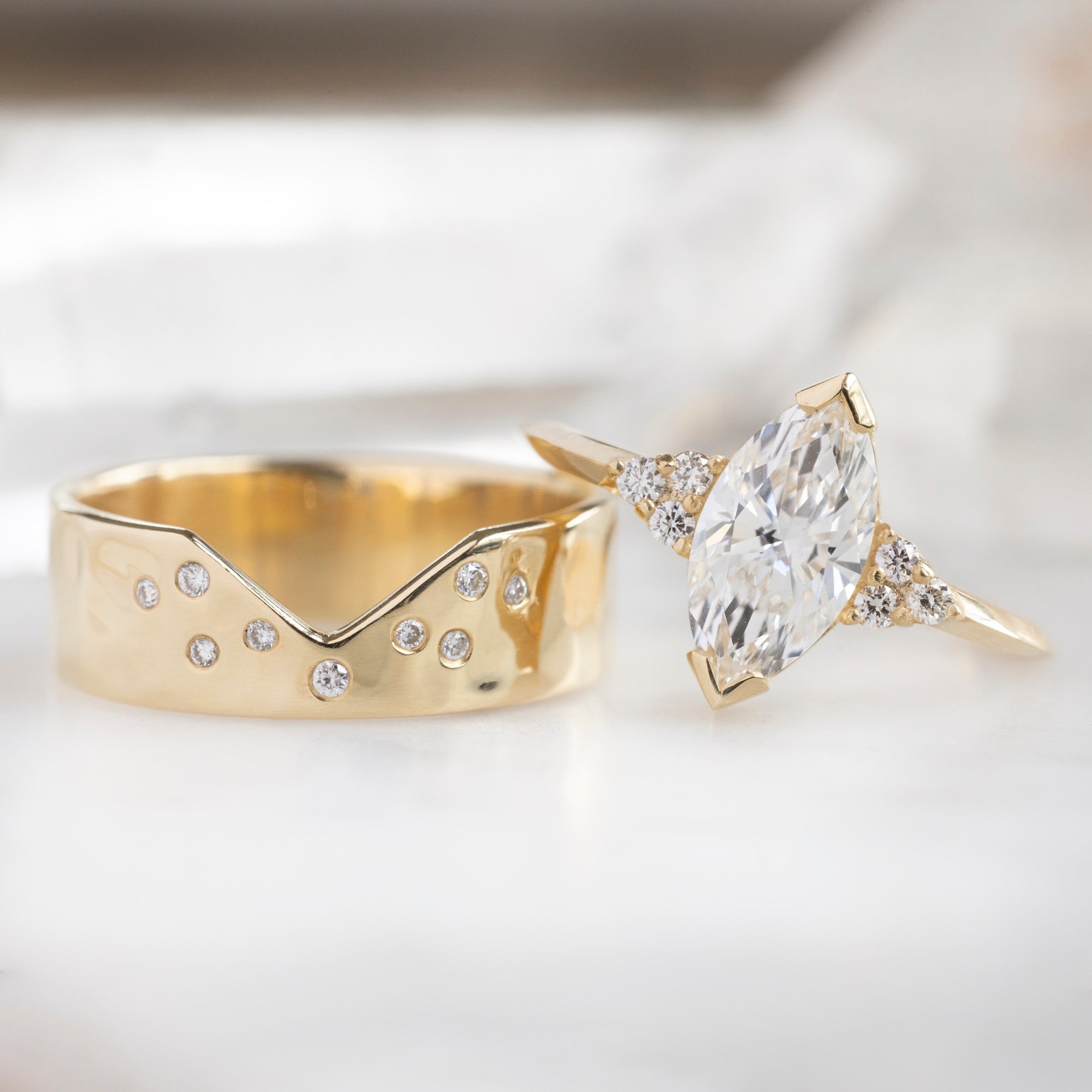 The Ivy Ring | 1.09ct Lab Grown Marquise White Diamond in 14K Yellow Gold