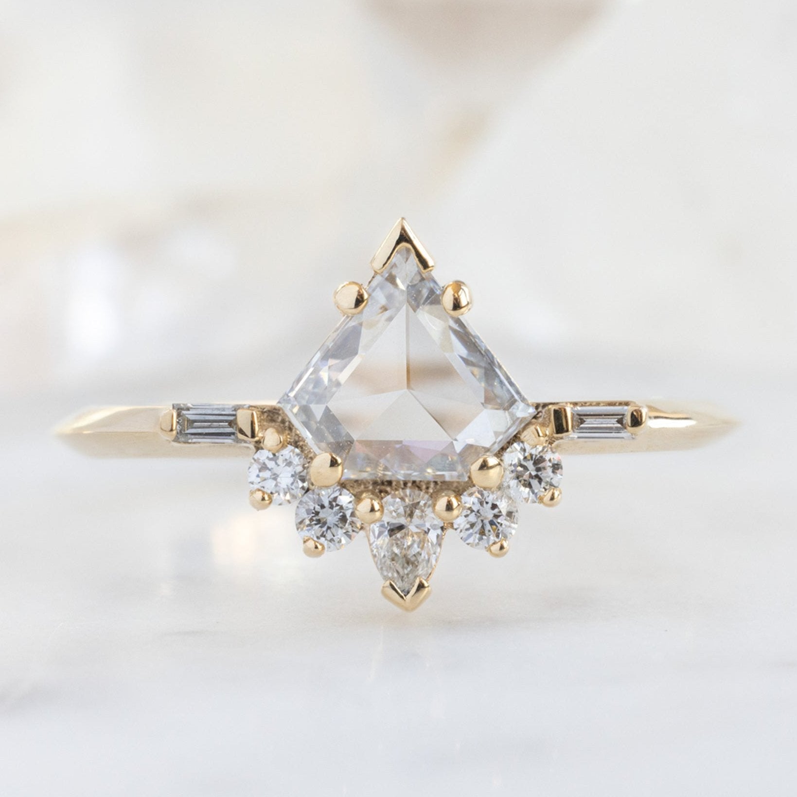 The Posy Ring | 0.57ct Shield Natural White Diamond in 14K Yellow Gold