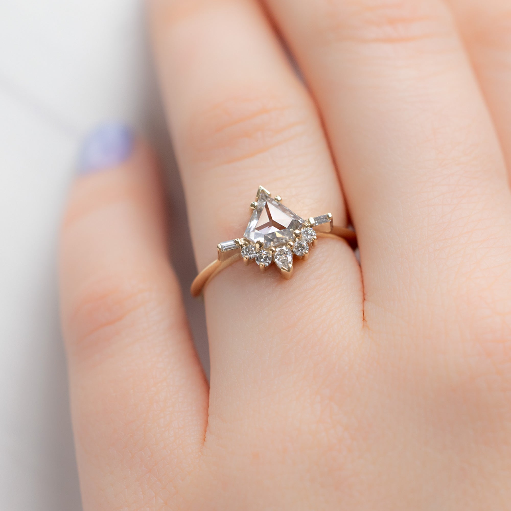 The Posy Ring | 0.57ct Shield Natural White Diamond in 14K Yellow Gold