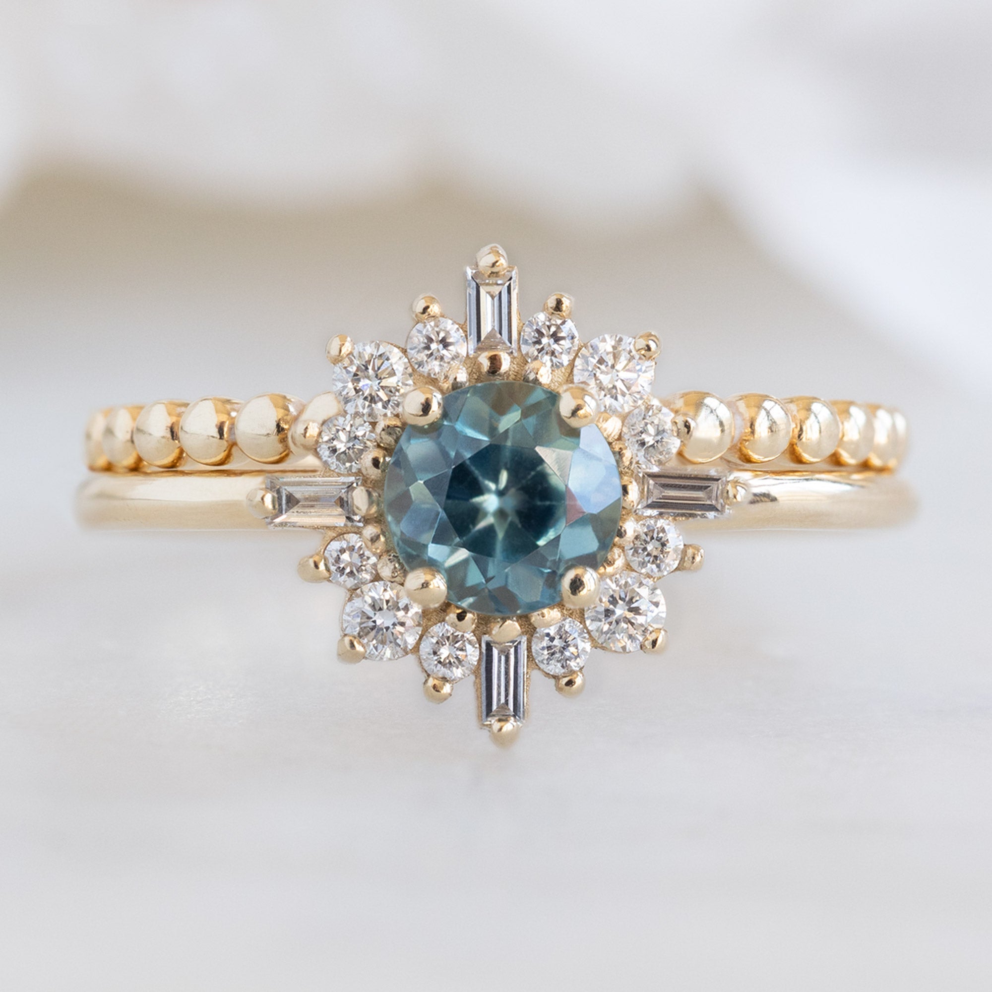 The Compass Ring | 0.81ct Round Blue Sapphire in 14K Yellow Gold
