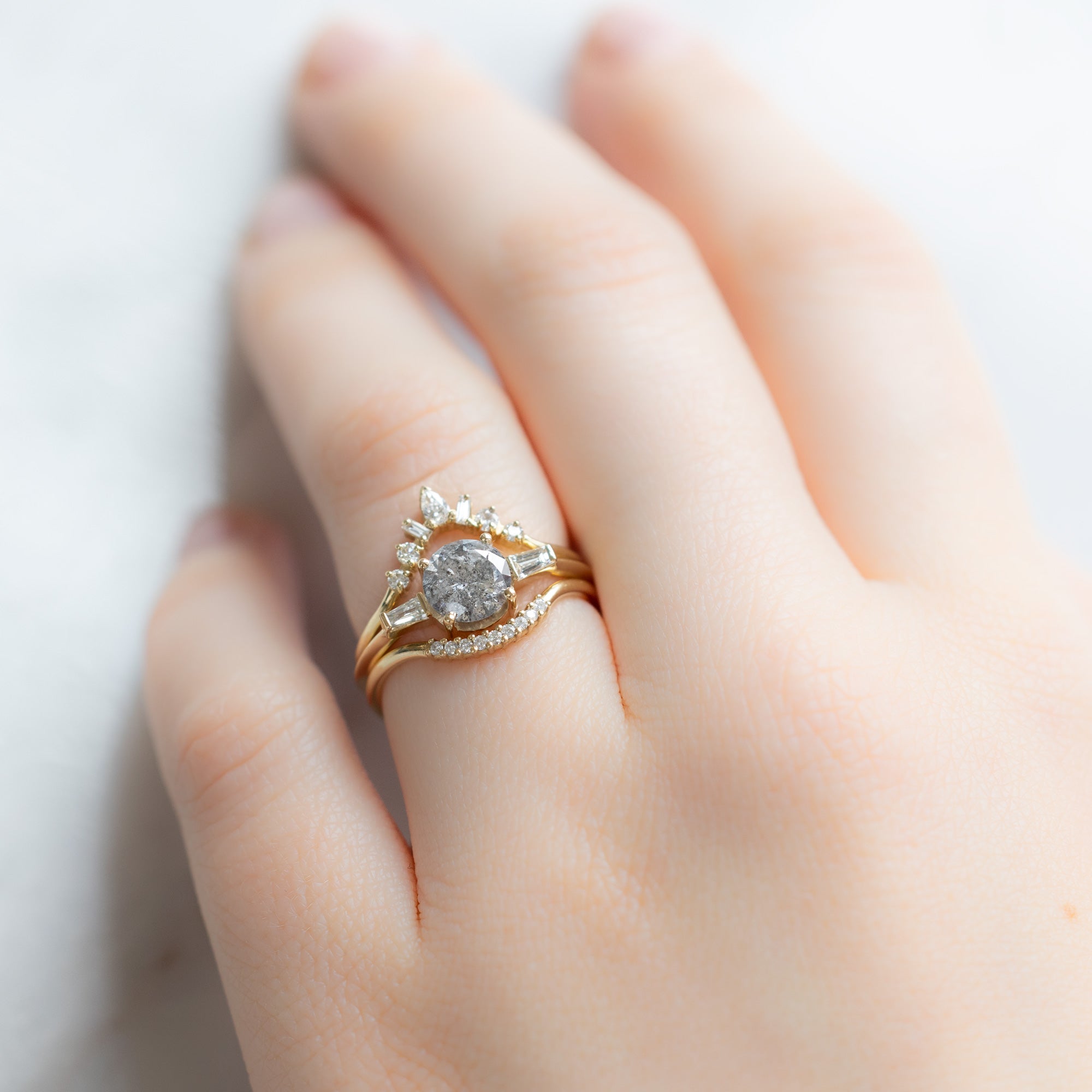 buy:geometric-white-diamond-sunburst-stacking-band-14k-or-18k-yellow-gold,the-ash-ring-1-22ct-round-salt-and-pepper-diamond-in-14k-yellow-gold,white-diamond-pave-arc-stacking-band-14k-or-18k-yellow-gold