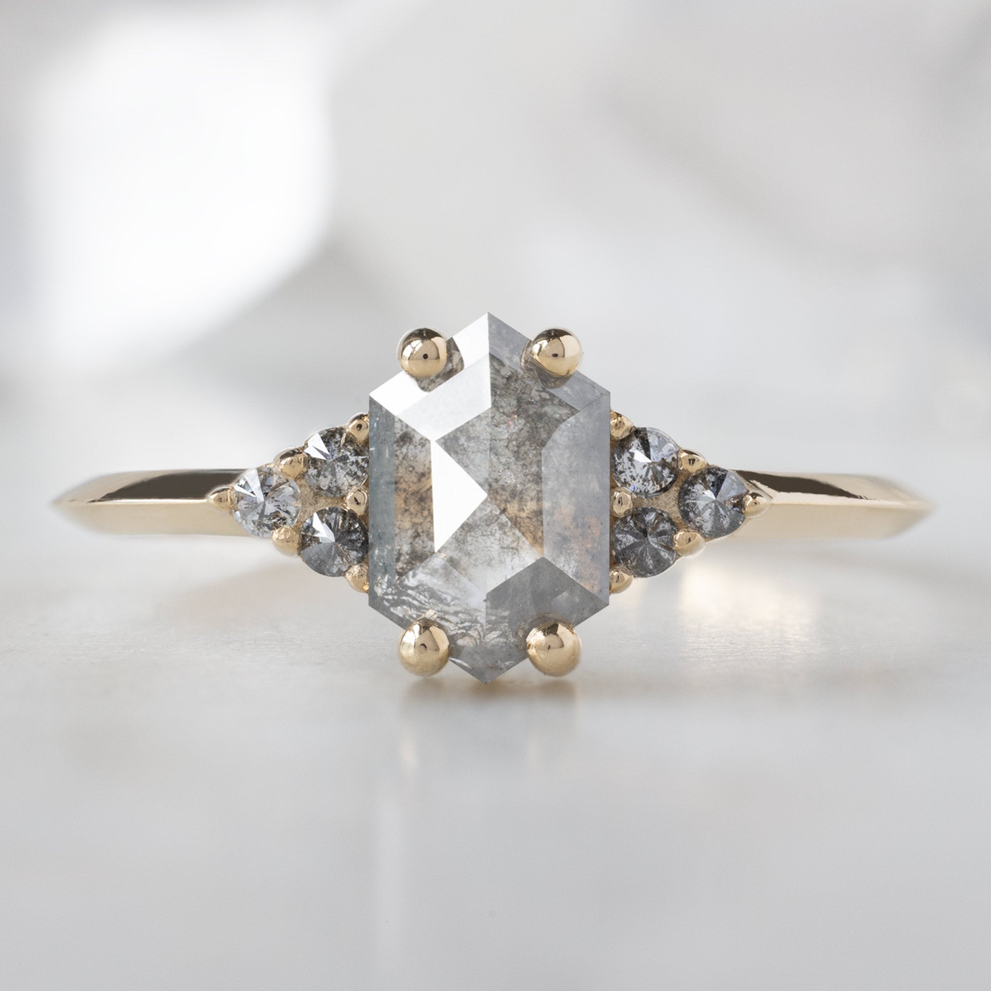 The Ivy Ring | 0.63ct Hexagon Grey Diamond in 14K Yellow Gold