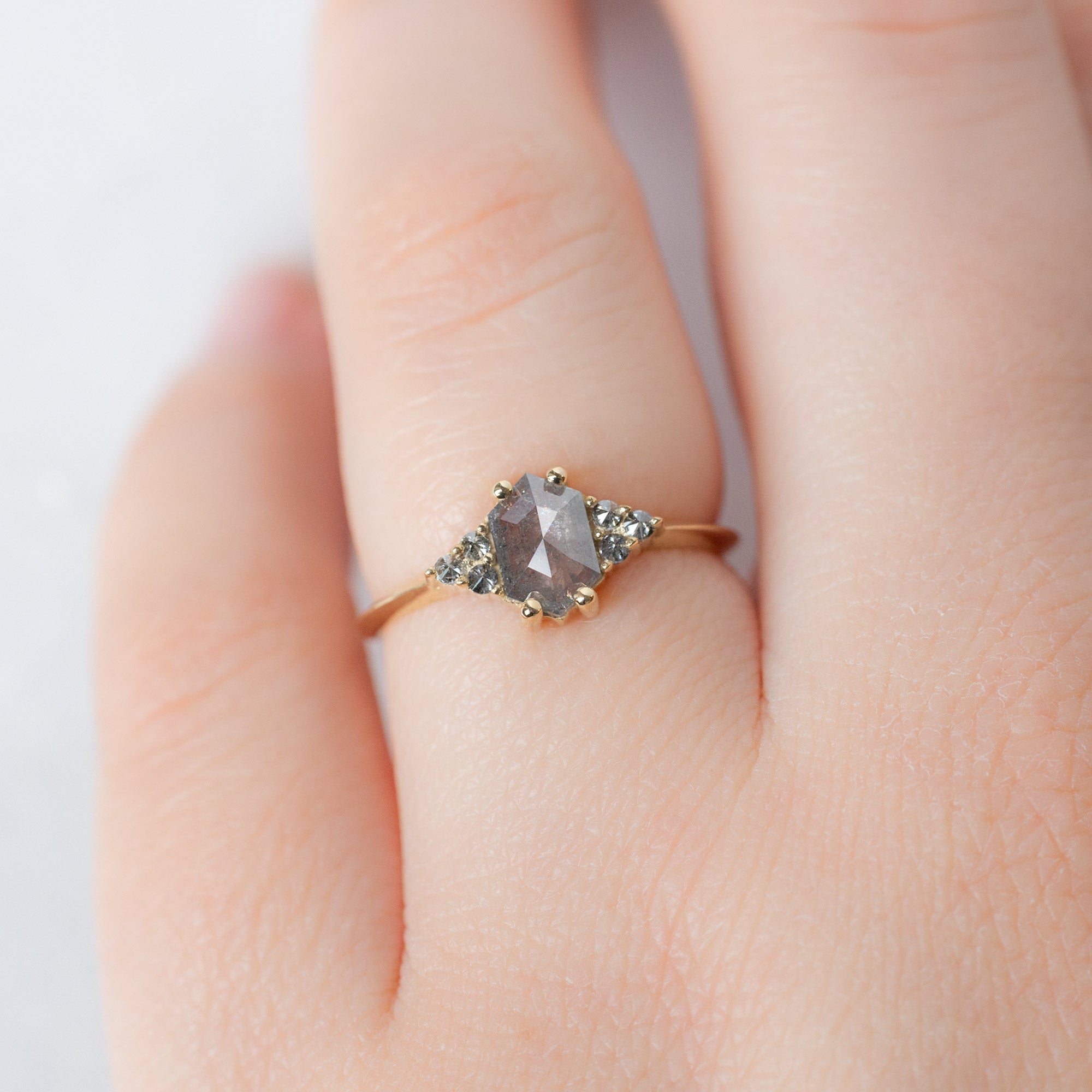 The Ivy Ring | 0.63ct Hexagon Grey Diamond in 14K Yellow Gold