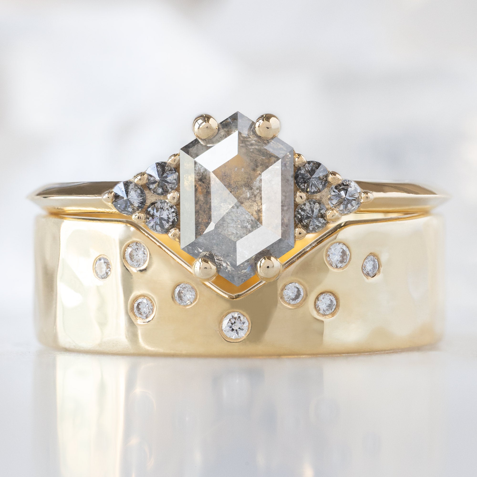 The Ivy Ring | 0.63ct Hexagon Grey Diamond in 14K Yellow Gold