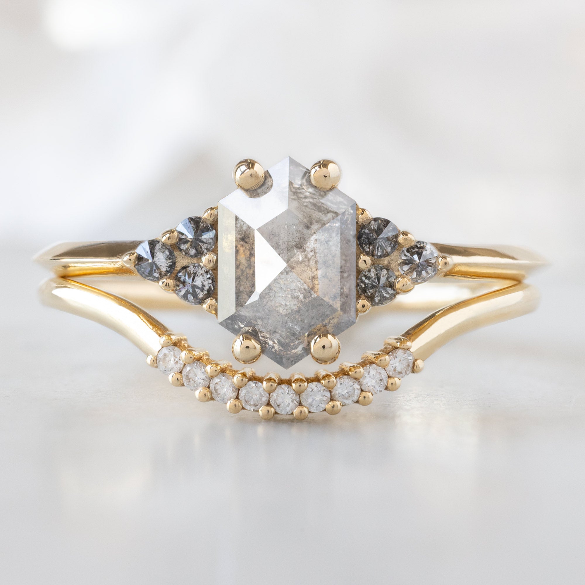 The Ivy Ring | 0.63ct Hexagon Grey Diamond in 14K Yellow Gold