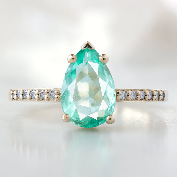 The Willow Ring | 1.15ct Pear Emerald in 14K Yellow Gold