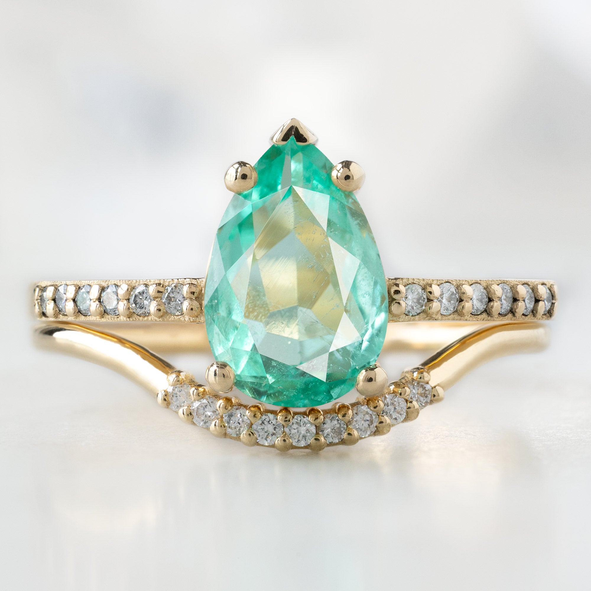 The Willow Ring | 1.15ct Pear Emerald in 14K Yellow Gold