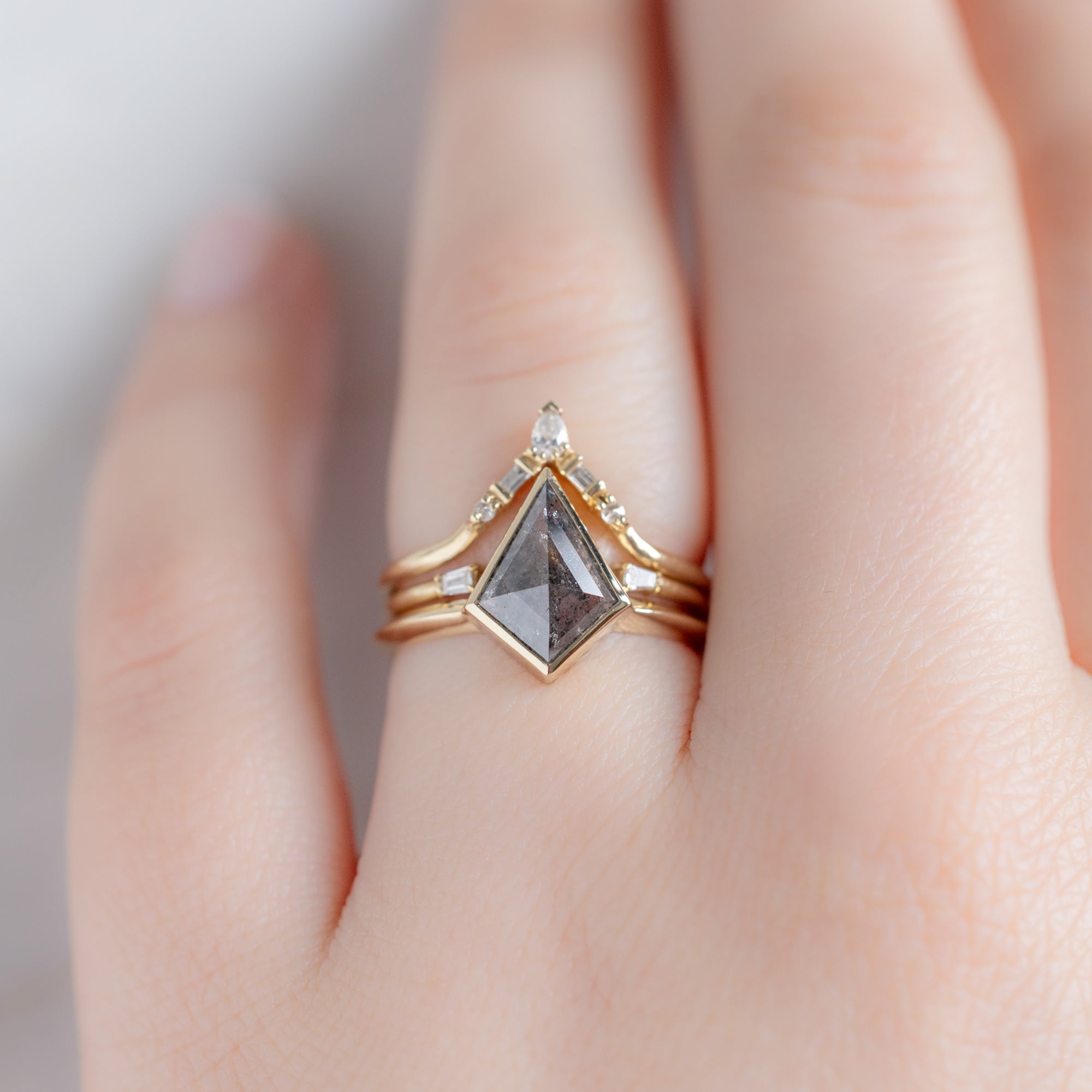 buy:white-diamond-tiara-stacking-band-14k-or-18k-yellow-gold,open-cuff-baguette-white-diamond-stacking-band-14k-or-18k-yellow-gold,the-hazel-ring-2-05ct-kite-salt-and-pepper-diamond-in-14k-yellow-gold