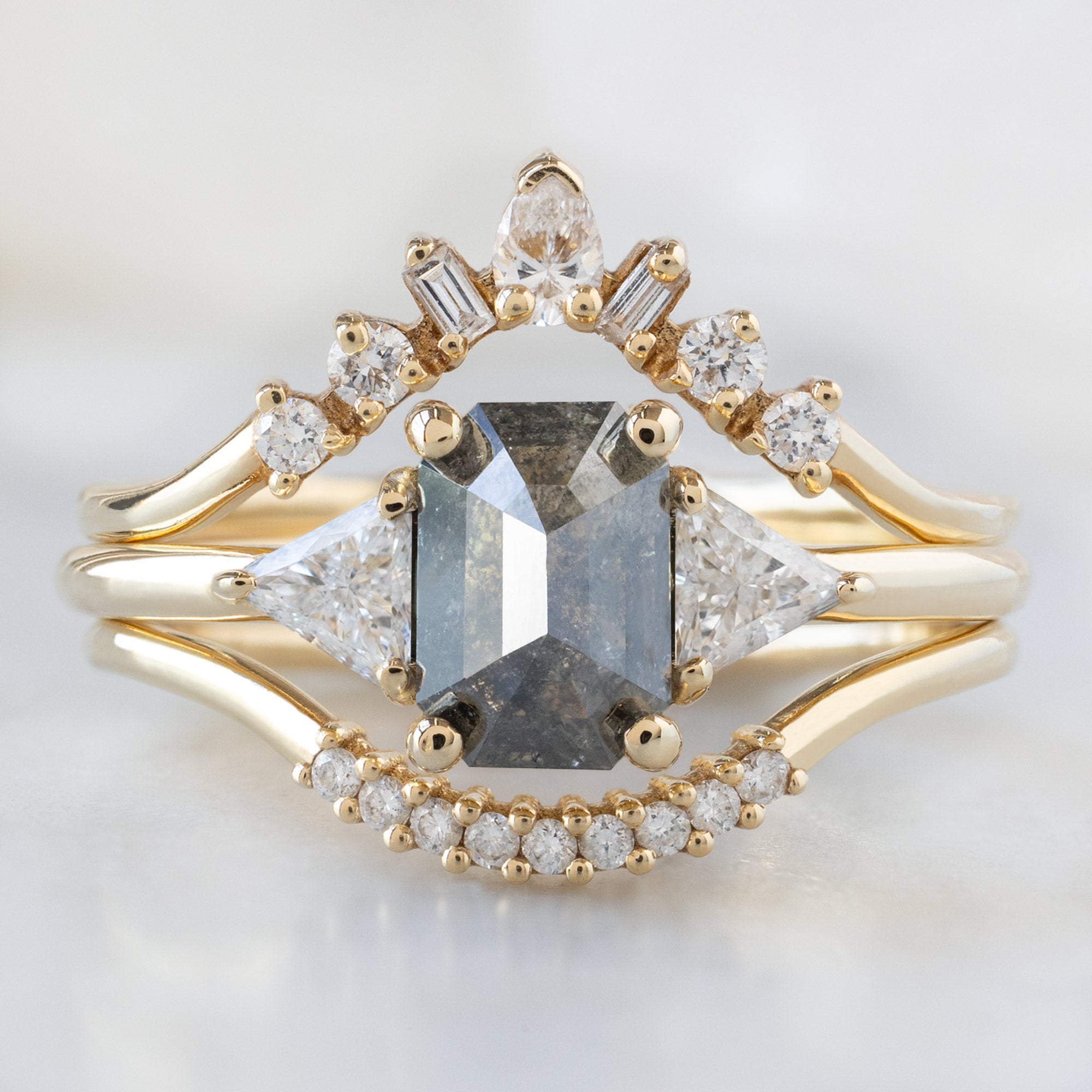 buy:geometric-white-diamond-sunburst-stacking-band-14k-or-18k-yellow-gold,the-jade-ring-0-88ct-emerald-cut-salt-and-pepper-diamond-in-14k-yellow-gold,white-diamond-pave-arc-stacking-band-14k-or-18k-yellow-gold