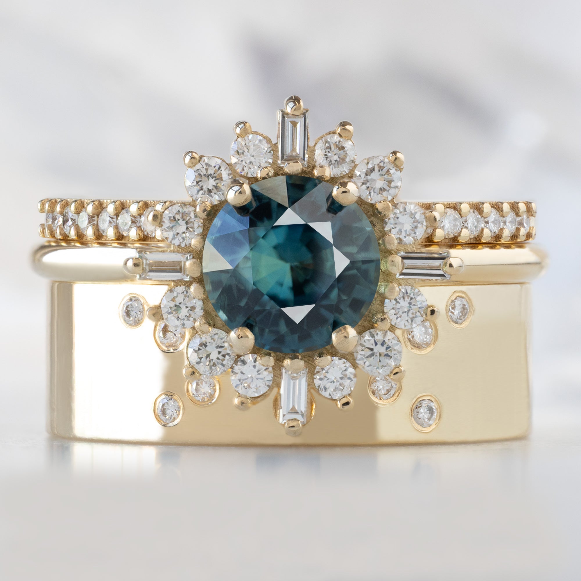buy:the-white-diamond-pave-wedding-band-14k-or-18k-yellow-gold,the-compass-ring-1-19ct-round-blue-sapphire-in-14k-yellow-gold,constellation-cut-out-stacking-band-arc-cut-out-in-14k-yellow-gold