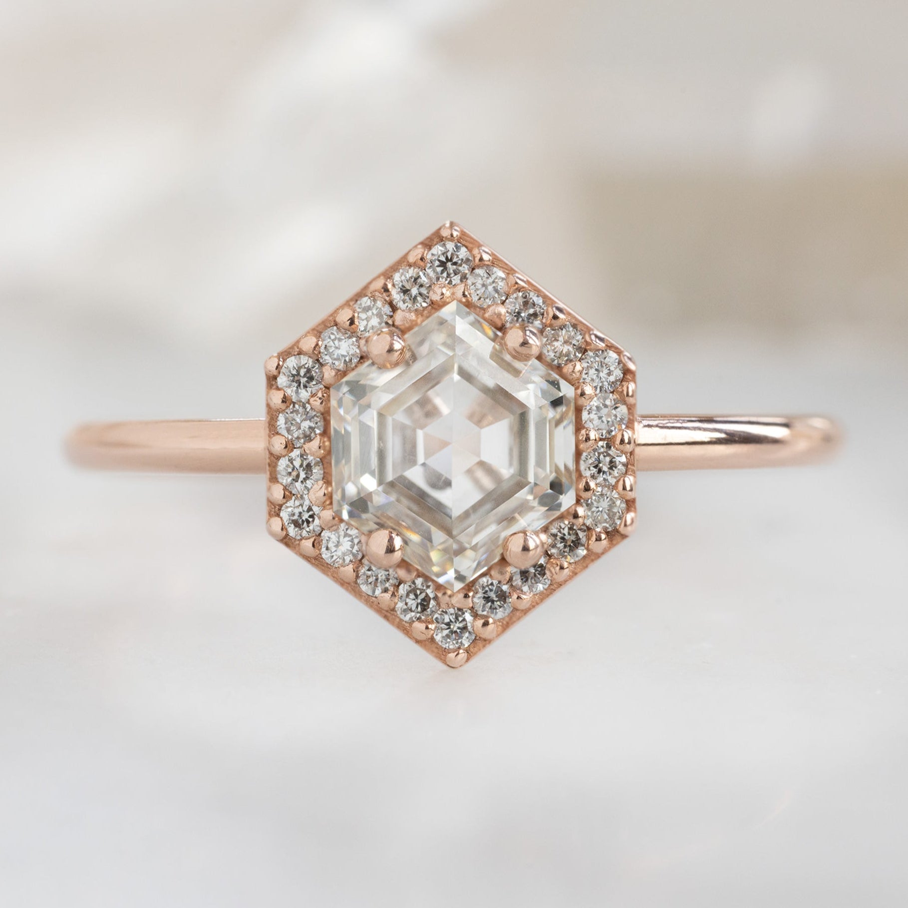 The Dahlia Ring | 0.77ct Hexagon Pink Diamond in 14K Rose Gold
