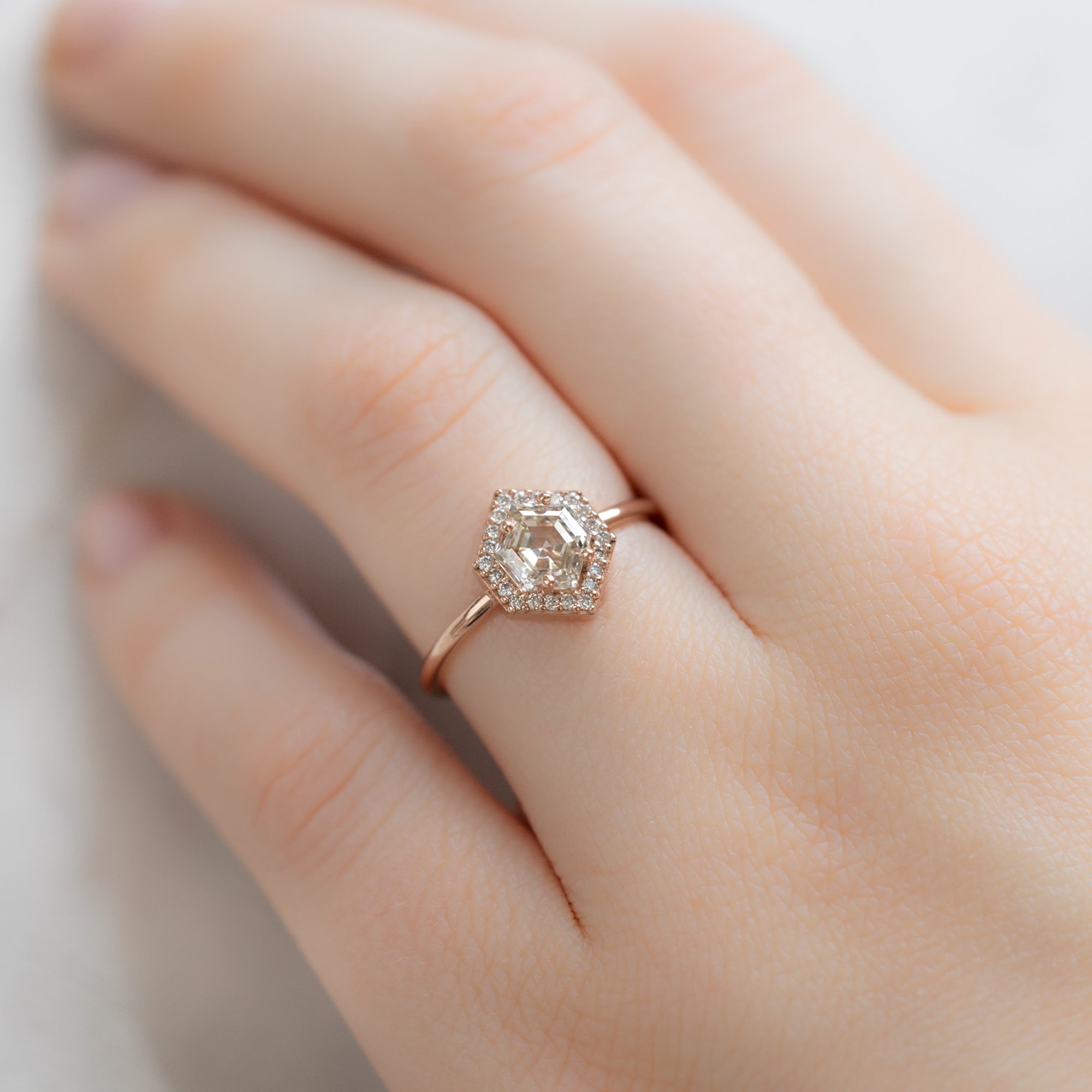 The Dahlia Ring | 0.77ct Hexagon Pink Diamond in 14K Rose Gold