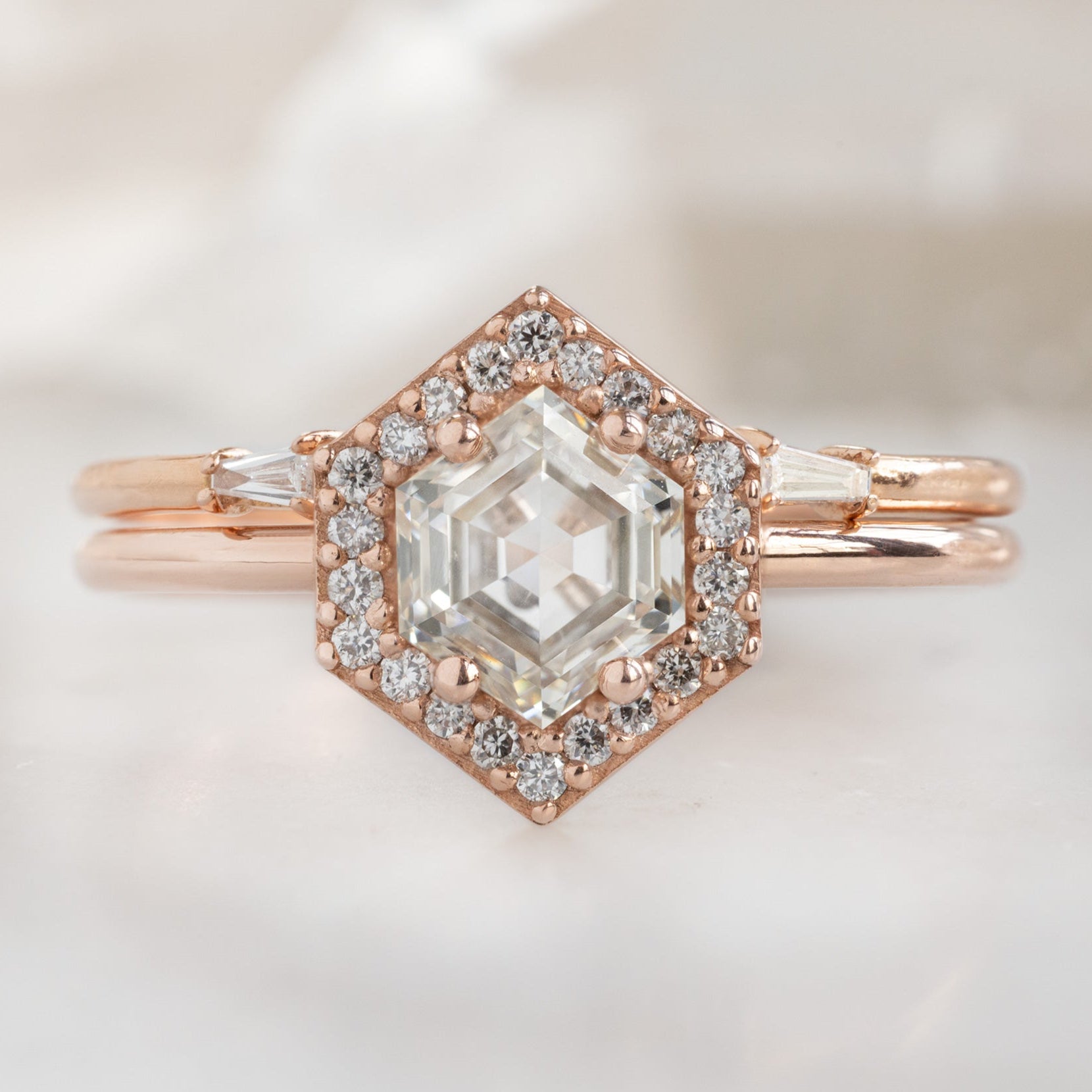 The Dahlia Ring | 0.77ct Hexagon Pink Diamond in 14K Rose Gold