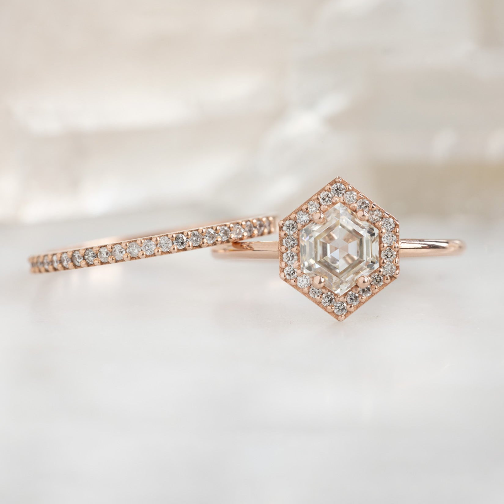 The Dahlia Ring | 0.77ct Hexagon Pink Diamond in 14K Rose Gold
