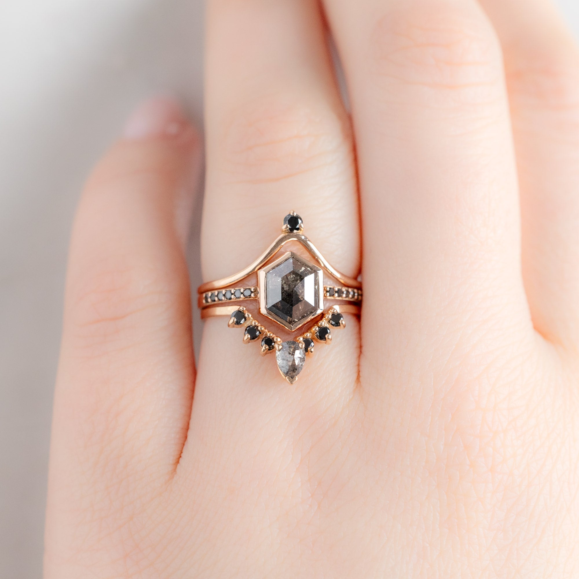 buy:black-diamond-crown-stacking-band-14k-or-18k-rose-gold,the-willow-ring-1-19ct-hexagon-black-diamond-in-14k-rose-gold,pear-black-diamond-sunburst-stacking-band-14k-gold