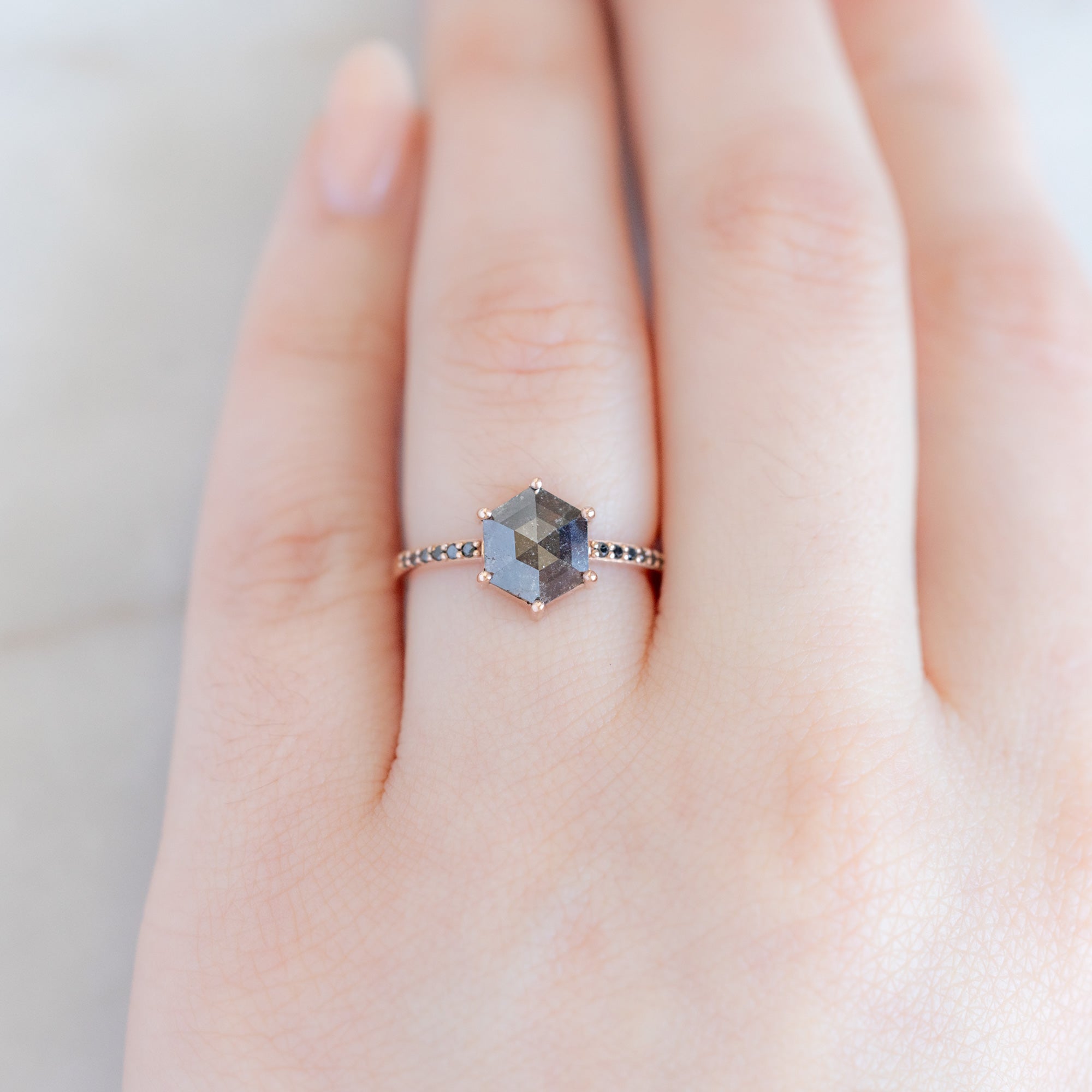 The Willow Ring | 1.81ct Black Hexagon Diamond in 14K Rose Gold