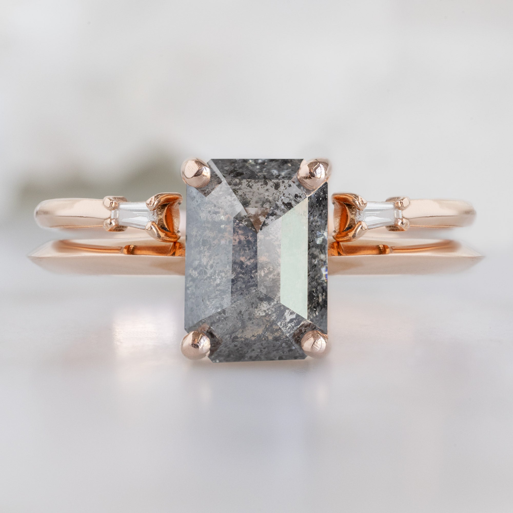 The Bryn Ring | 1.26ct Emerald Cut Salt and Pepper Diamond in 14K Rose Gold