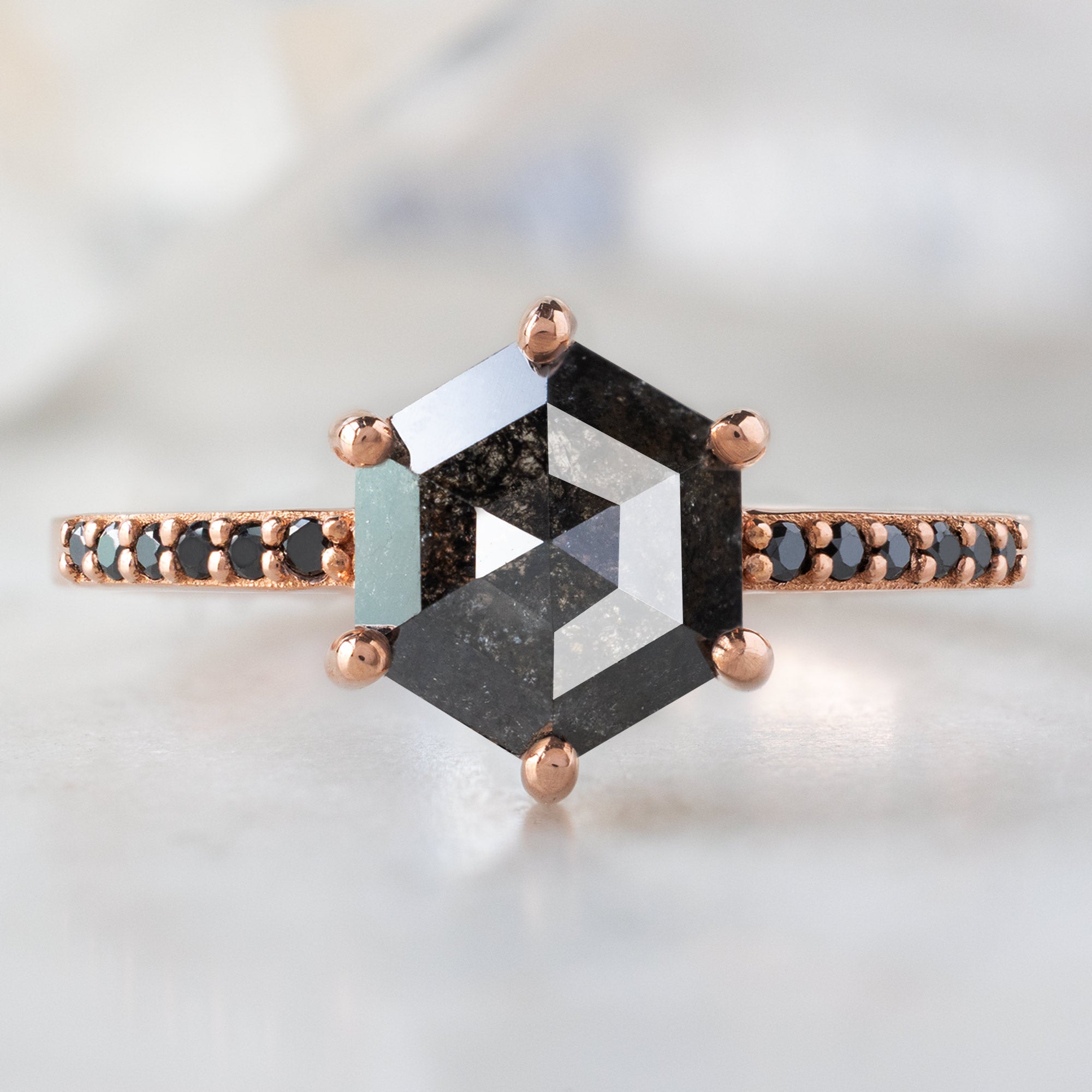 The Willow Ring | 1.37ct Hexagonal Black Diamond in 14K Rose Gold
