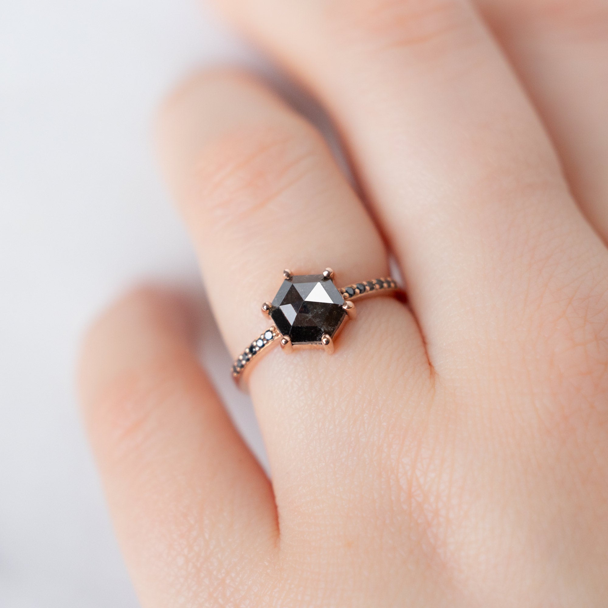 The Willow Ring | 1.37ct Hexagonal Black Diamond in 14K Rose Gold