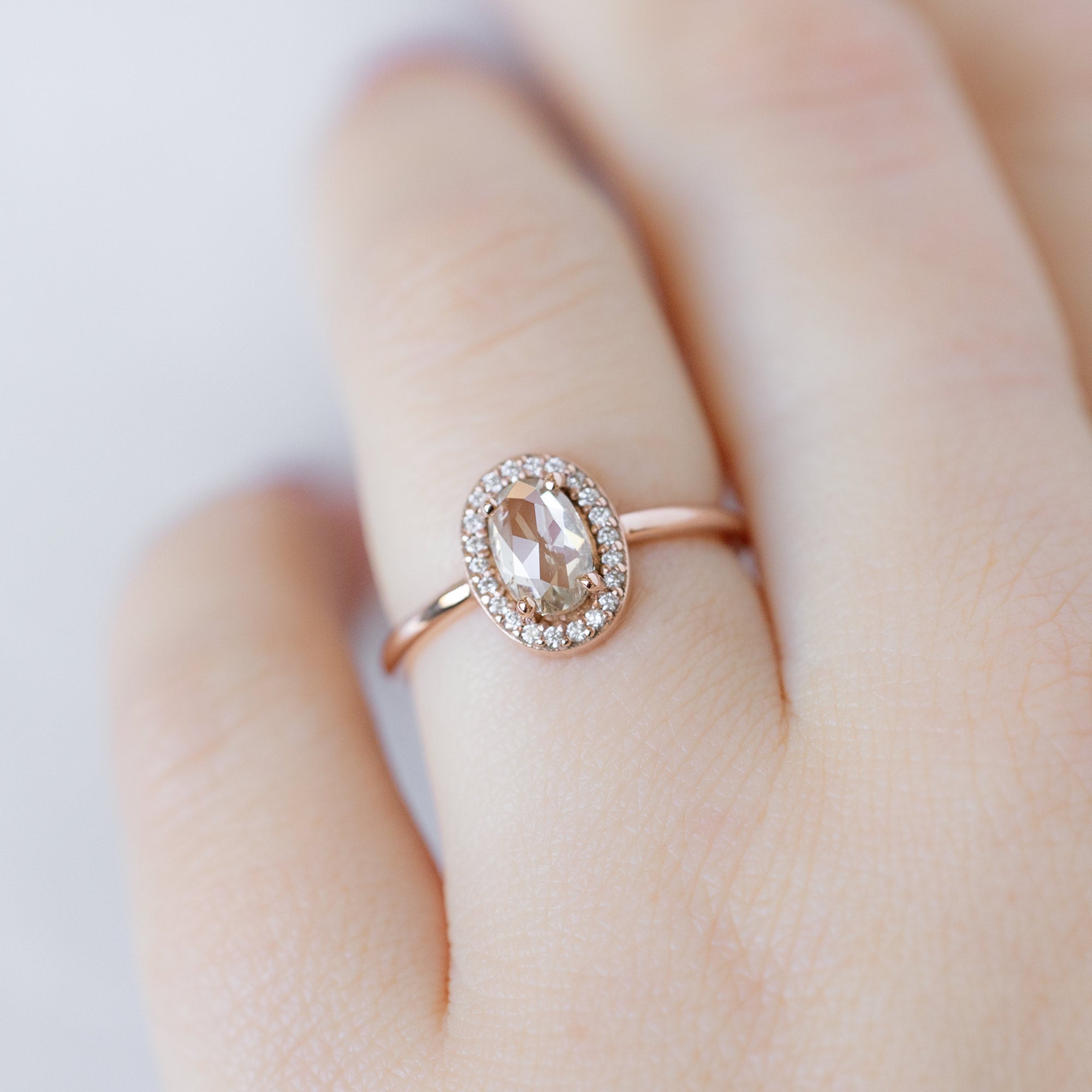 The Dahlia Ring with a 0.87ct Oval Pink Diamond on Model