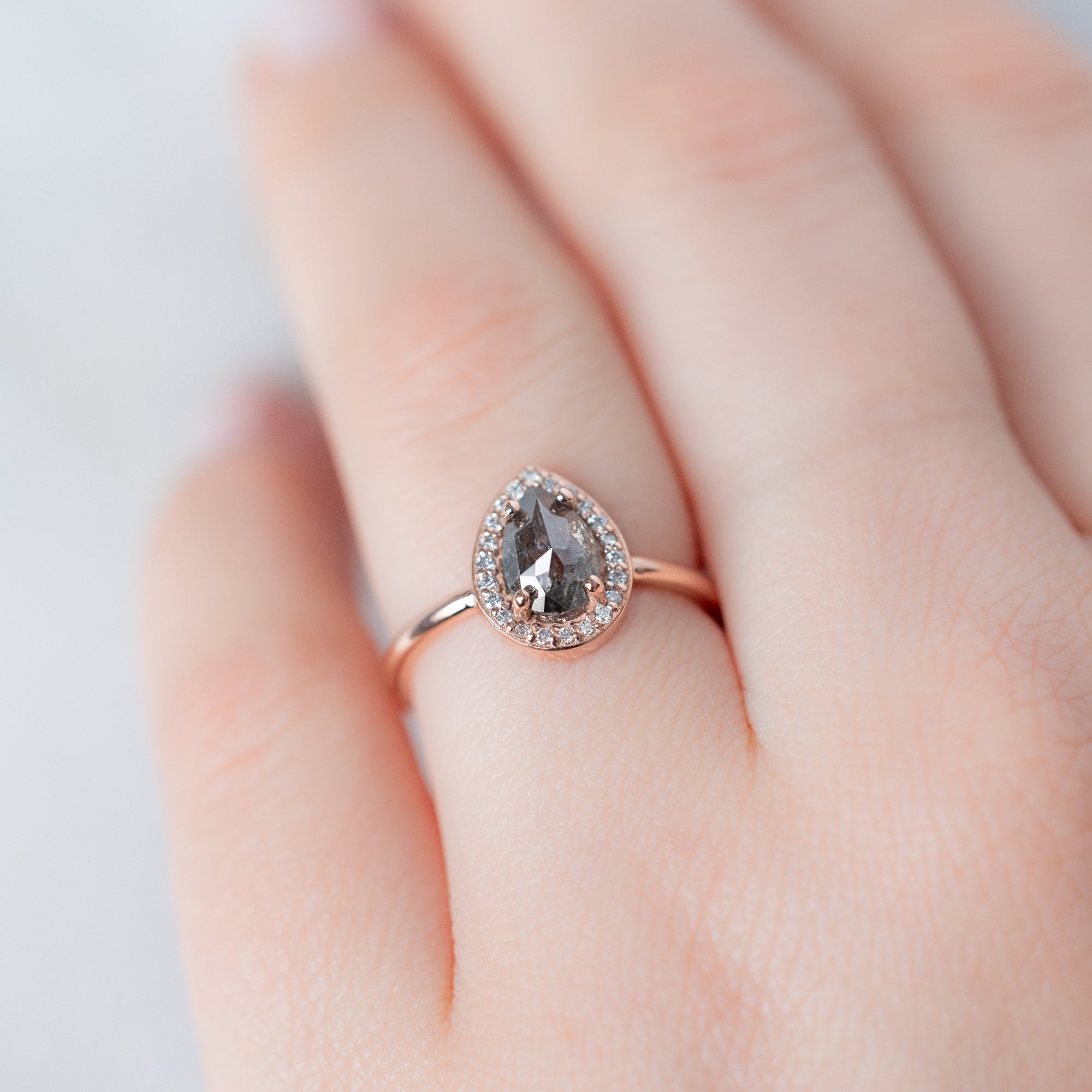 The Dahlia Ring | Build Your Own Pear Salt and Pepper Diamond Engagement Ring
