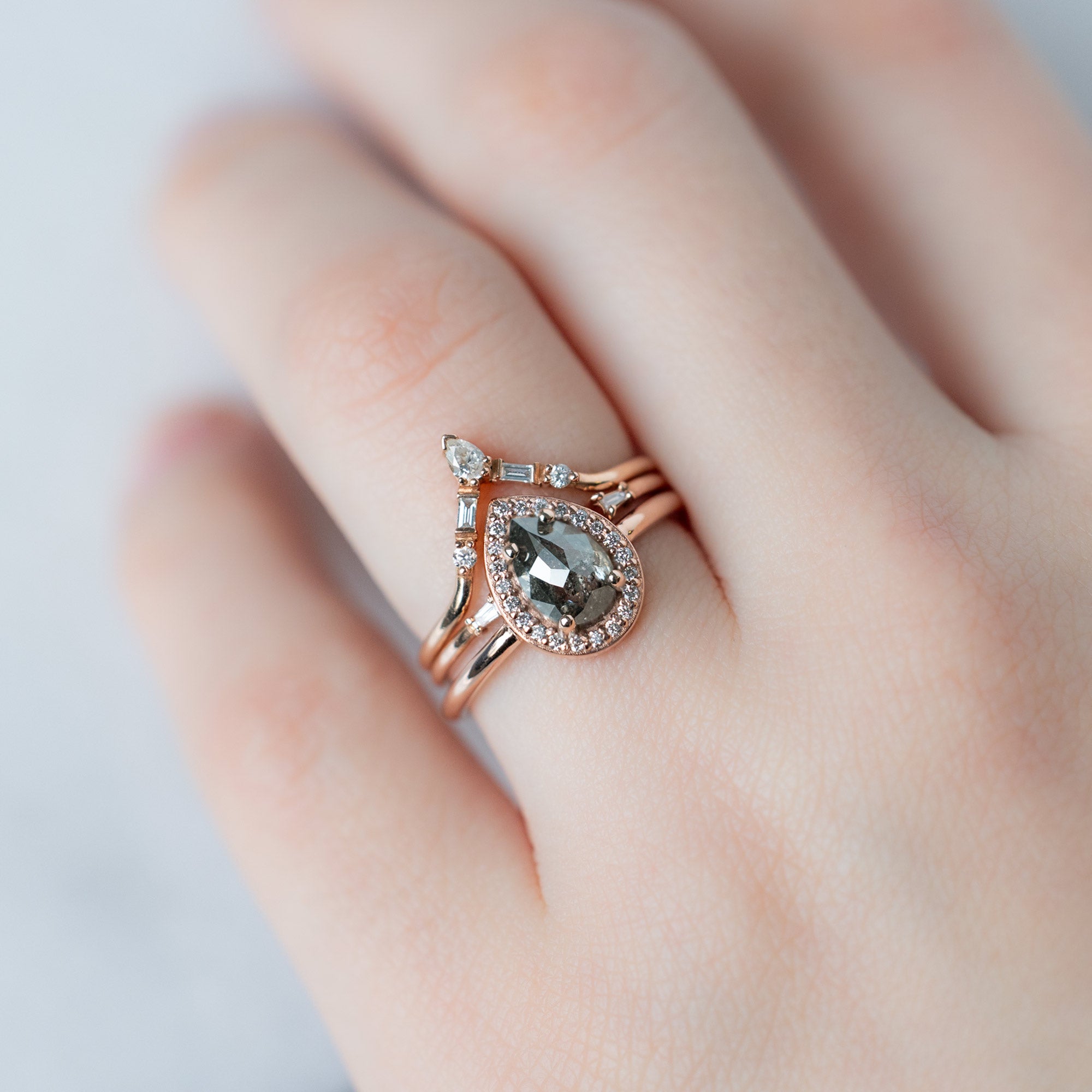The Dahlia Ring | Build Your Own Pear Salt and Pepper Diamond Engagement Ring
