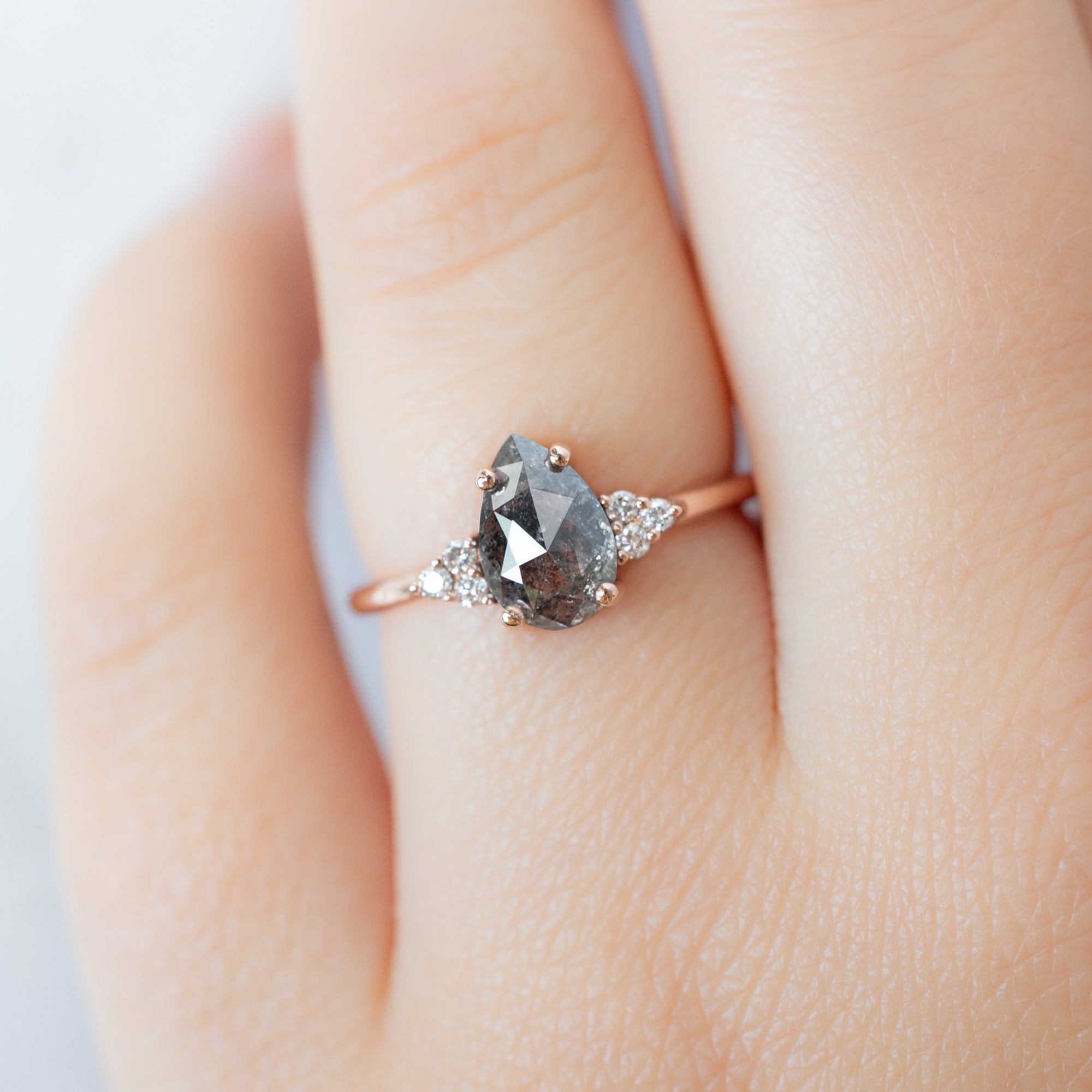 The Ivy Ring | Build Your Own Pear Salt and Pepper Diamond Engagement Ring