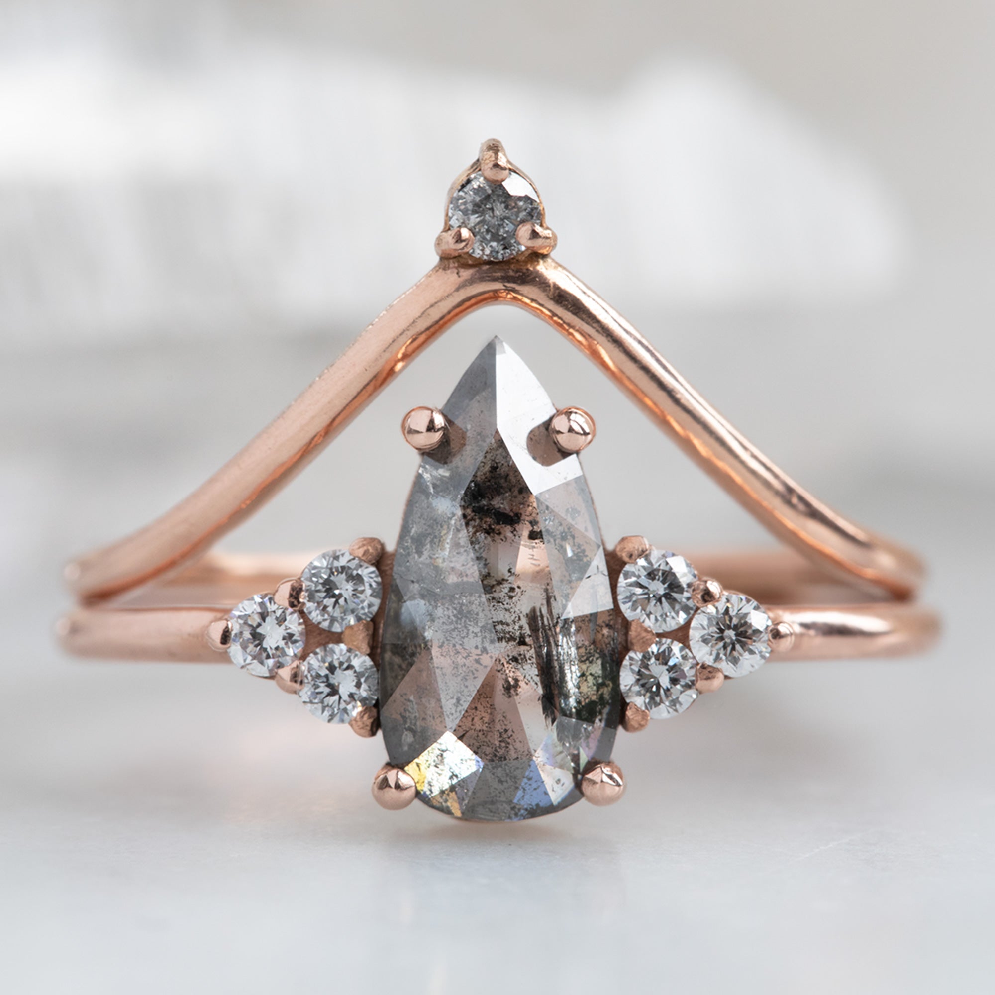 The Ivy Ring | Build Your Own Pear Salt and Pepper Diamond Engagement Ring