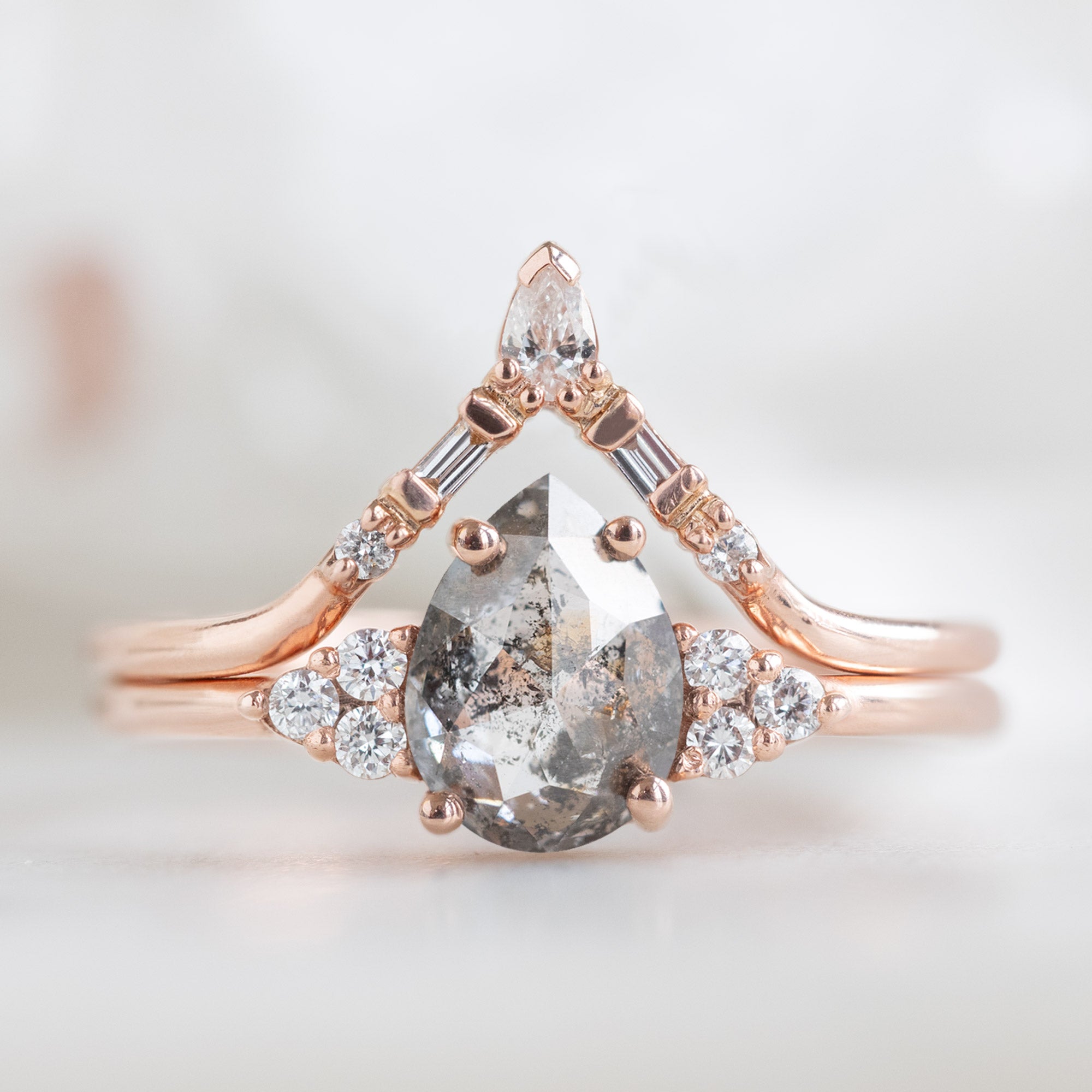 The Ivy Ring | Build Your Own Pear Salt and Pepper Diamond Engagement Ring