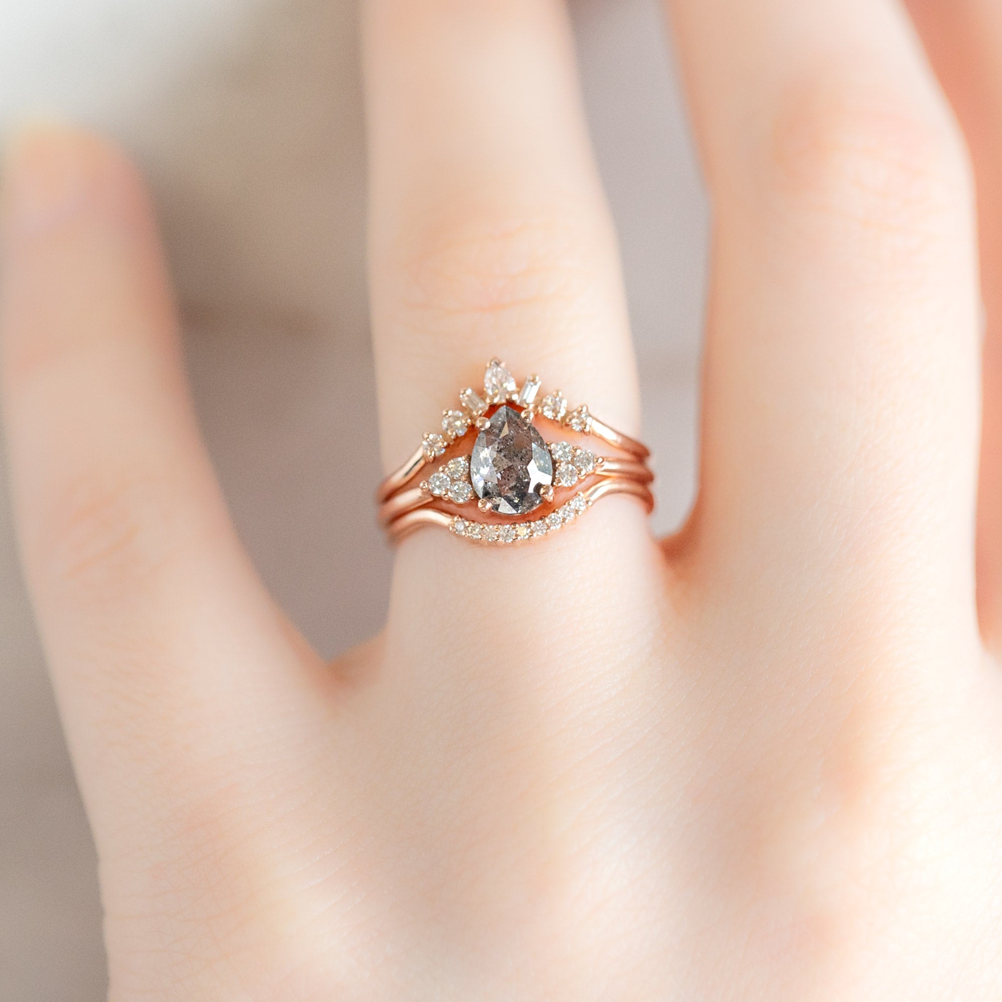 The Ivy Ring | Build Your Own Pear Salt and Pepper Diamond Engagement Ring