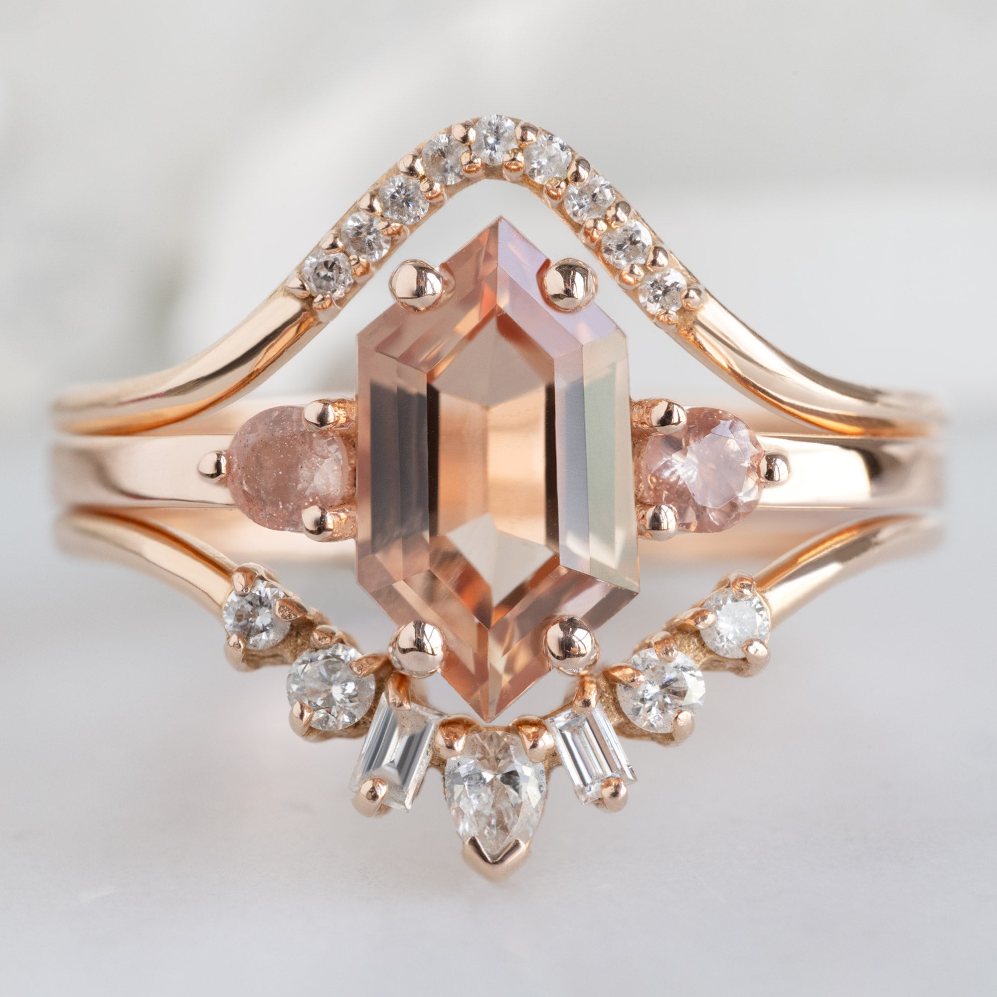 buy:white-diamond-pave-peak-stacking-band-14k-or-18k-yellow-gold,the-monochrome-ring-1-0ct-hexagon-sunstone-in-14k-rose-gold,geometric-white-diamond-sunburst-stacking-band-14k-or-18k-yellow-gold