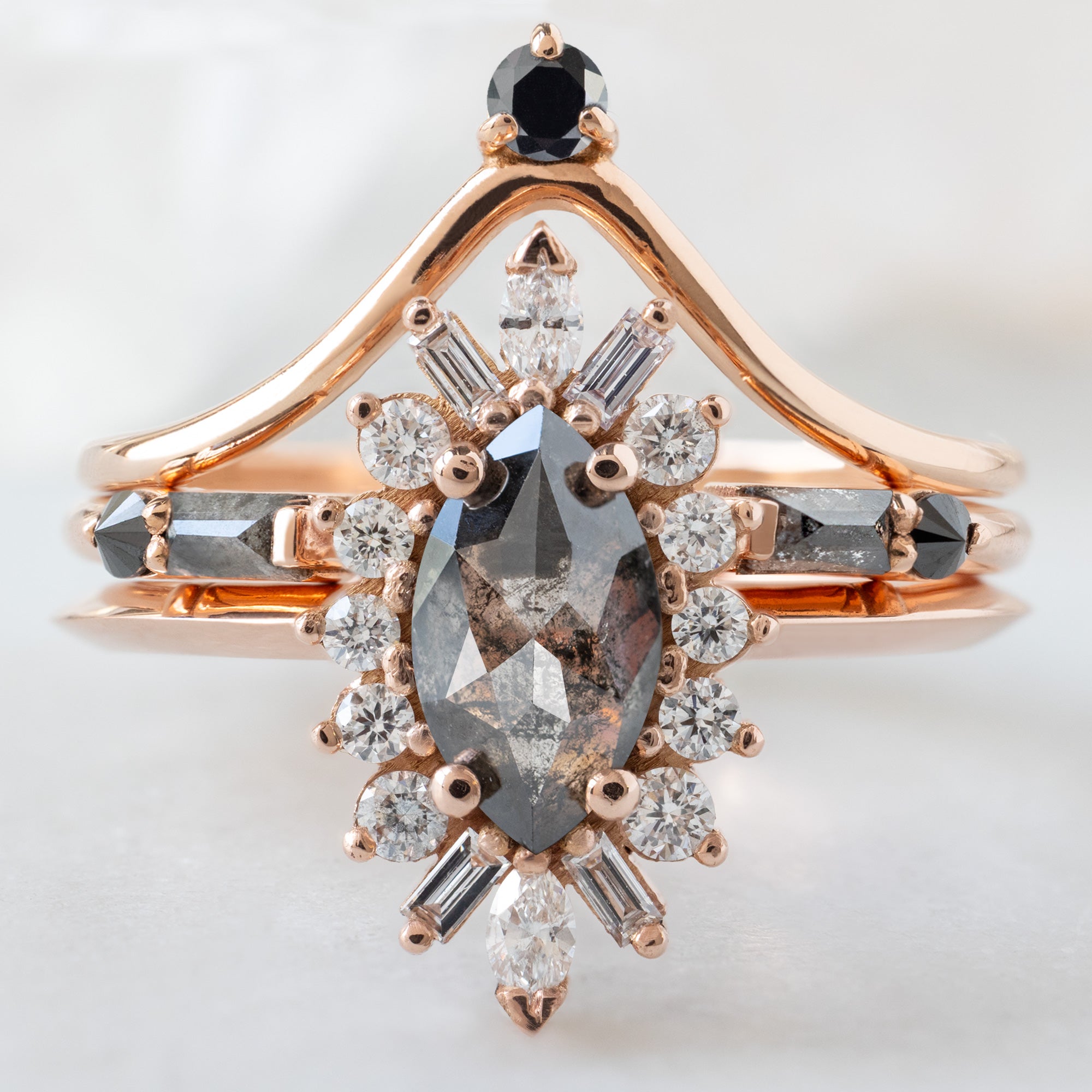 buy:black-diamond-crown-stacking-band-14k-or-18k-rose-gold,the-luxe-open-cuff-black-baguette-diamond-stacking-band-yellow-rose-or-white-gold,the-camellia-ring-66ct-marquise-salt-and-pepper-diamond-in-14k-rose-gold