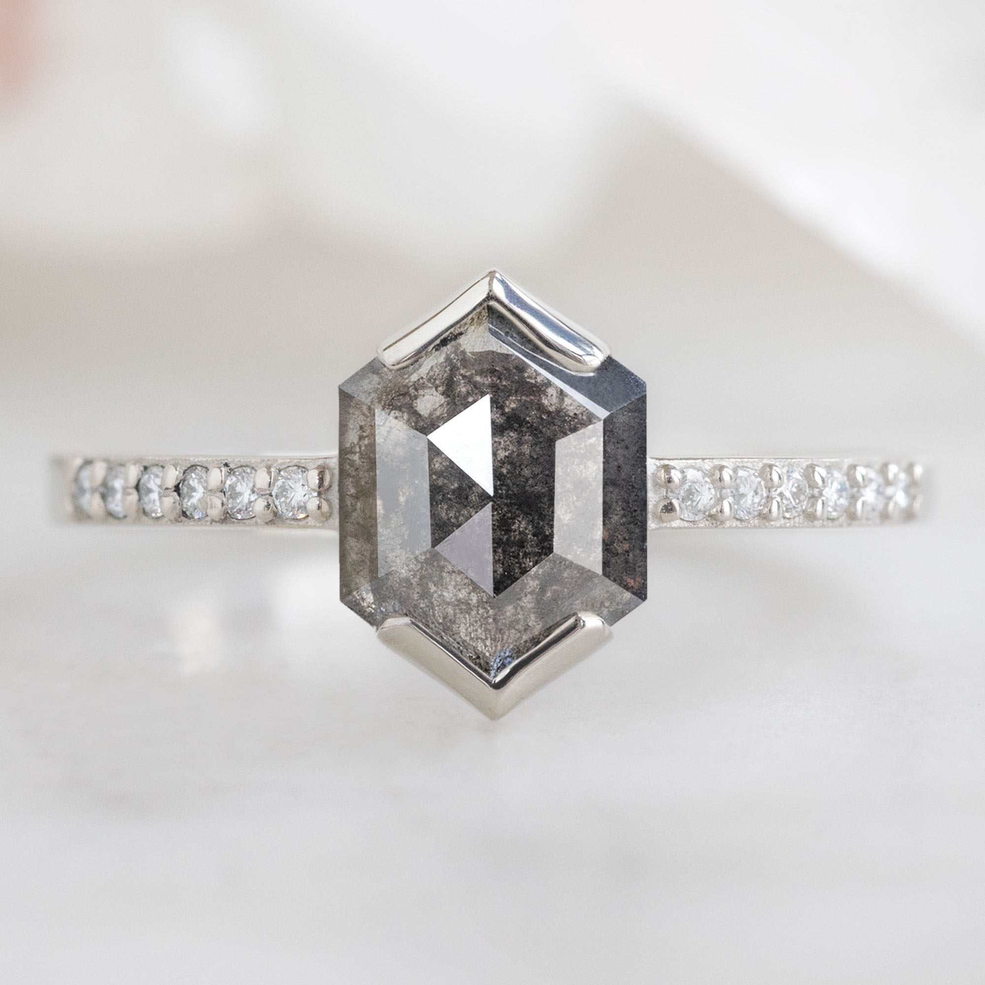 The Willow Ring | 0.78ct Hexagon Black Diamond in 14K White Gold
