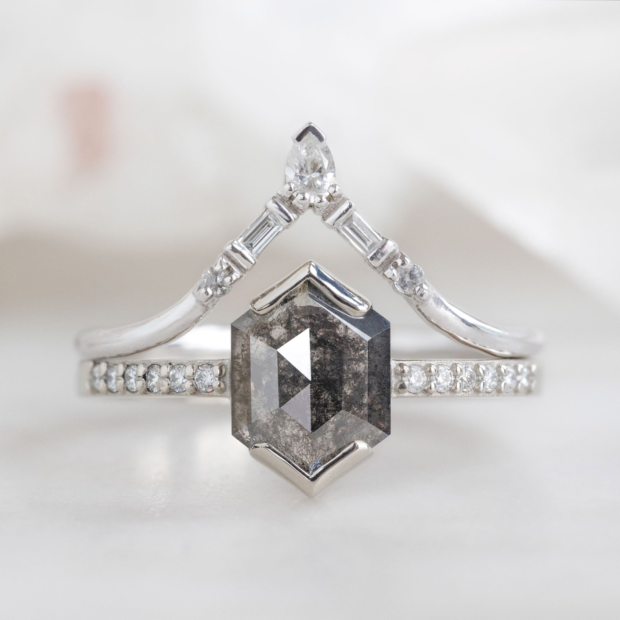 The Willow Ring | 0.78ct Hexagon Black Diamond in 14K White Gold