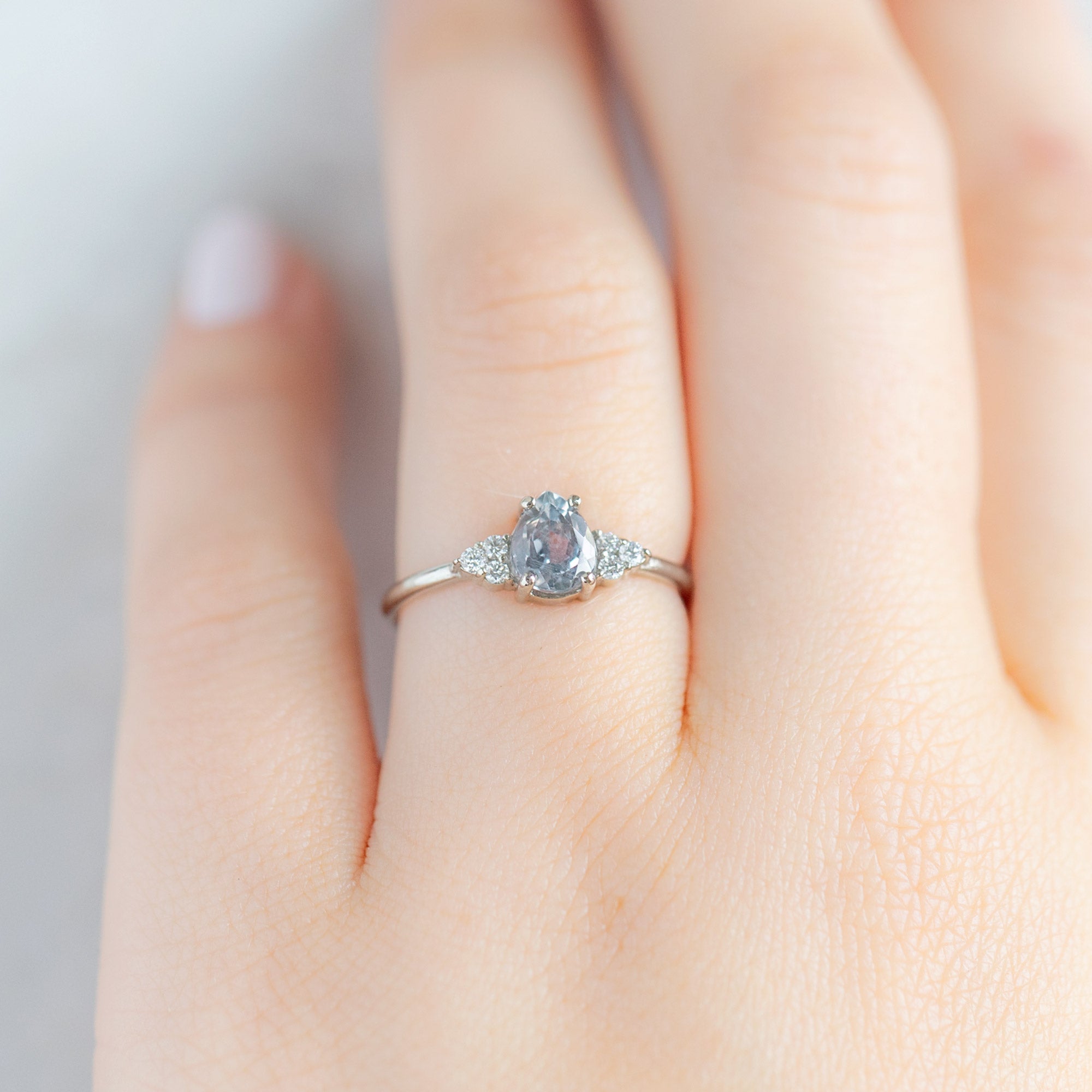The Ivy Ring | 0.95ct Pear Montana Sapphire in 14K White Gold