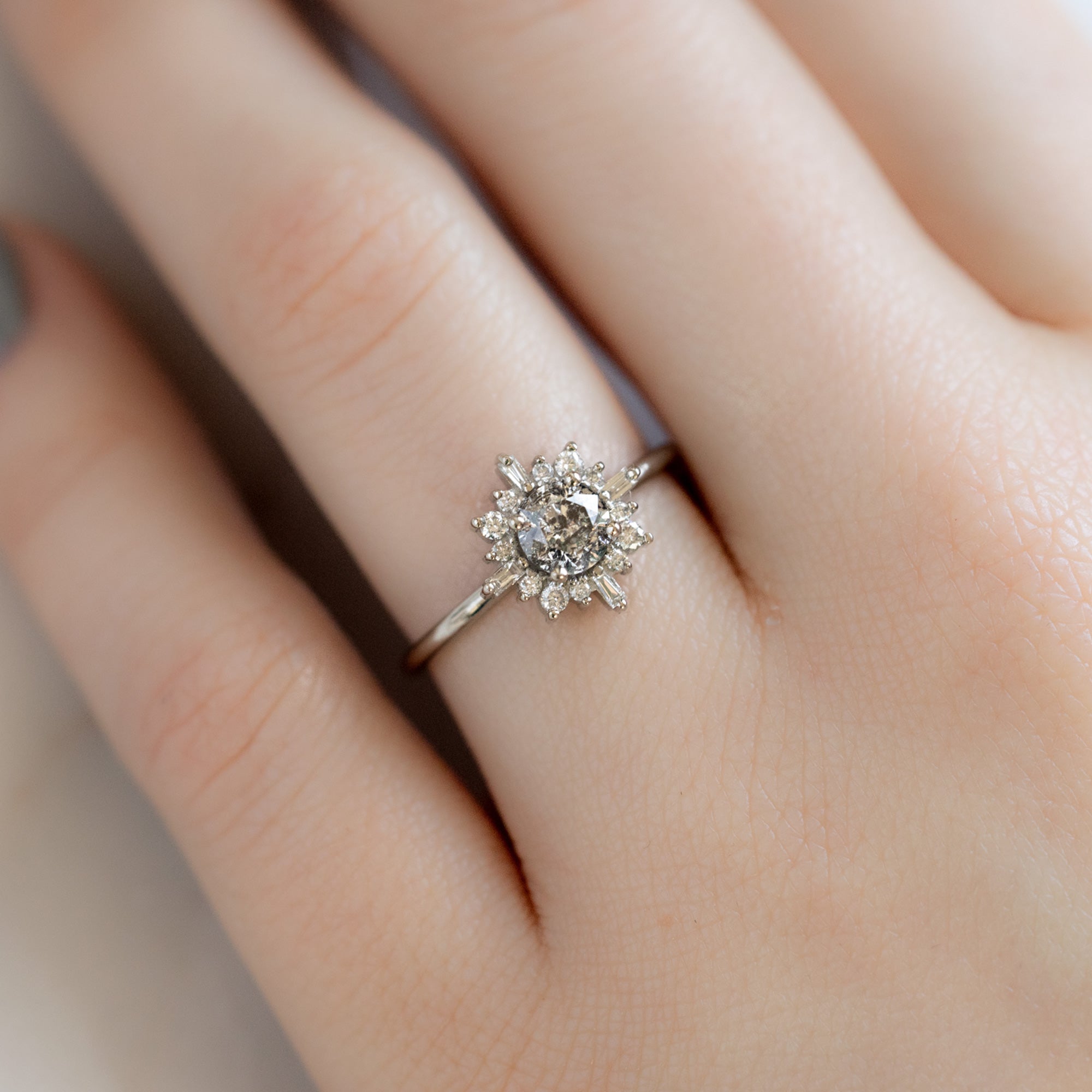 The Compass Ring | 1.05ct Round Salt and Pepper Diamond in 14K White Gold