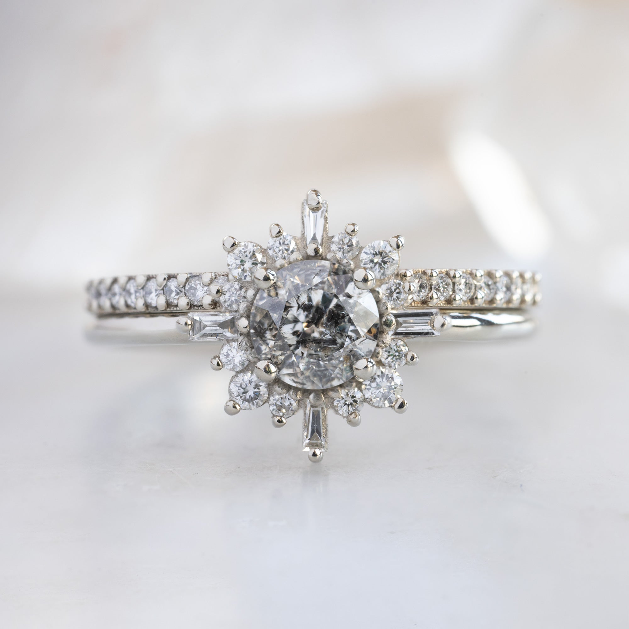 The Compass Ring | 1.05ct Round Salt and Pepper Diamond in 14K White Gold