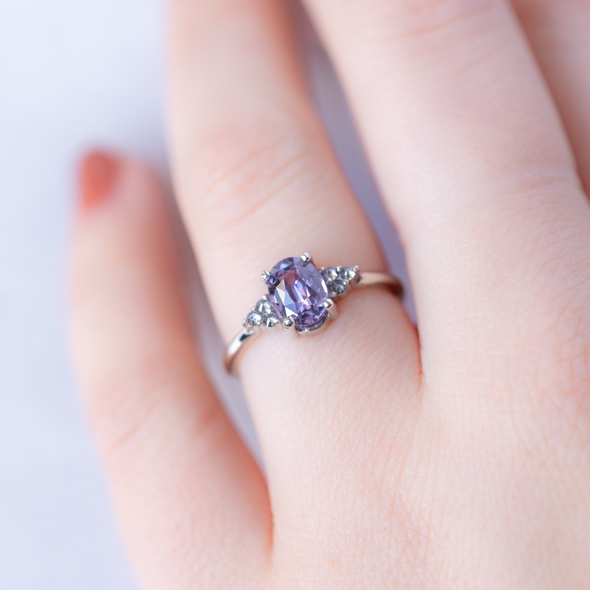 The Ivy Ring | 1.29ct Oval Cut Violet Sapphire in 14K White Gold