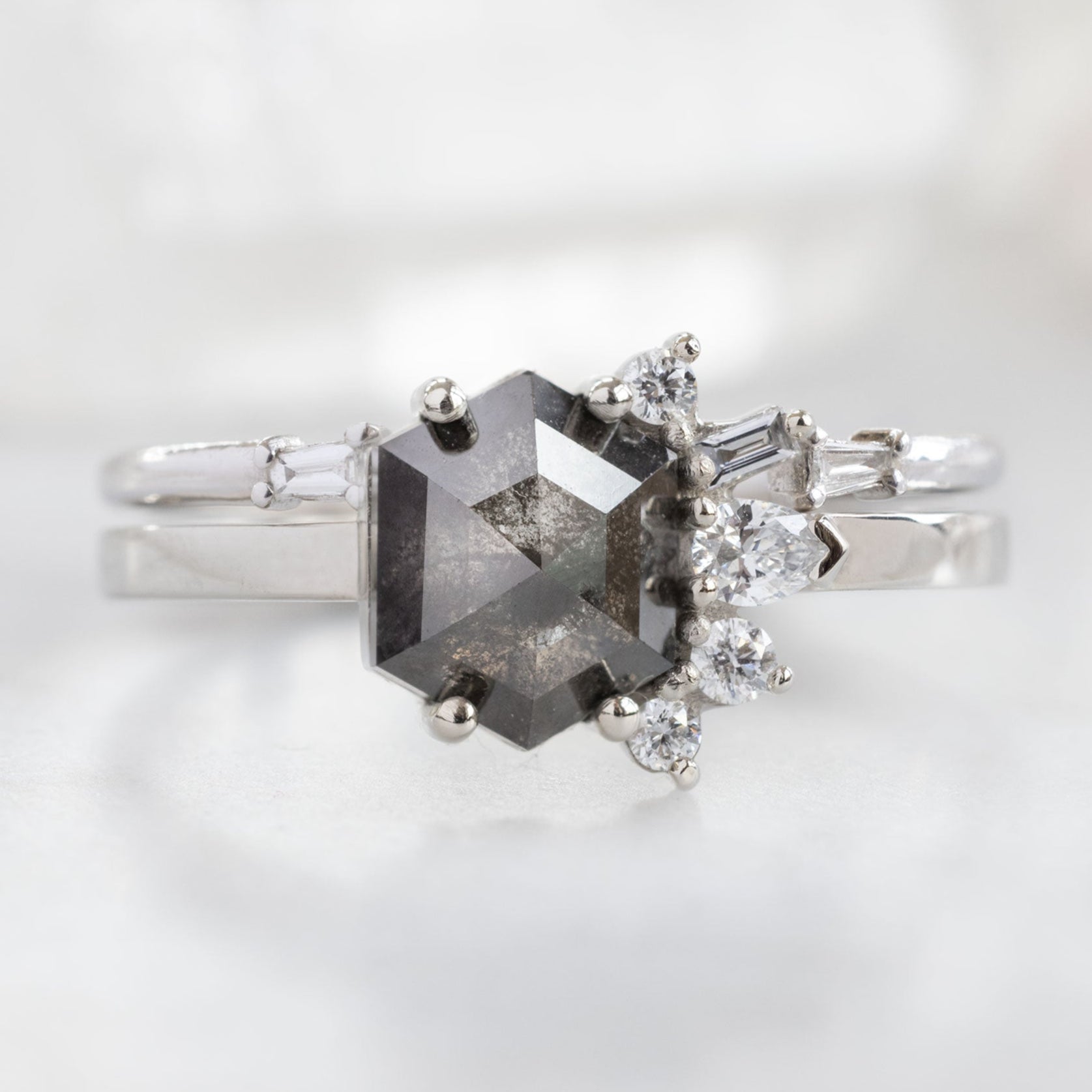 buy:open-cuff-baguette-yellow-diamond-stacking-band-14k-or-18k-white-gold,the-cluster-ring-1-25ct-hexagon-black-diamond-in-14k-white-gold